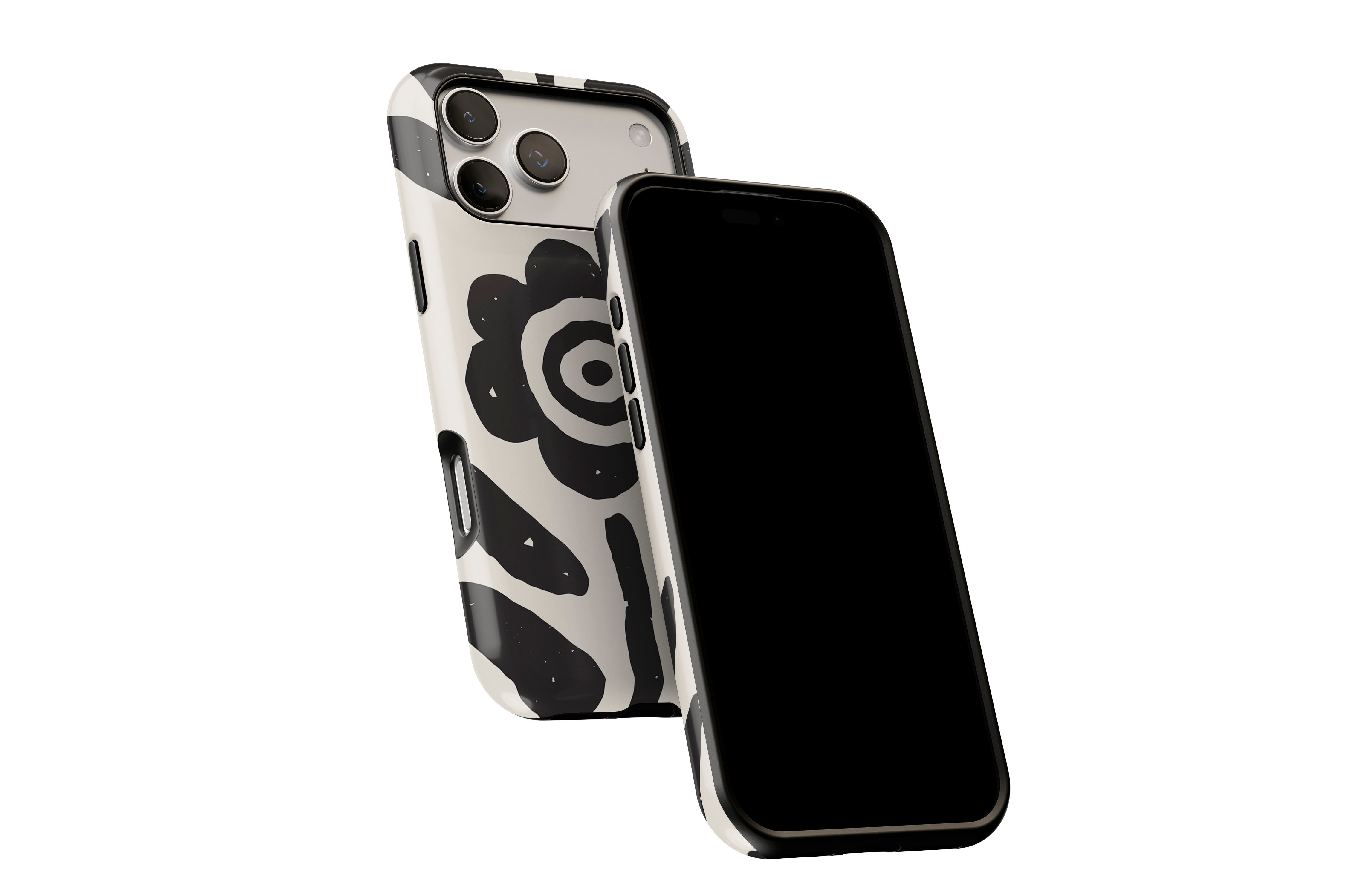 Side view of Abstract Flower phone case showing button cut-outs