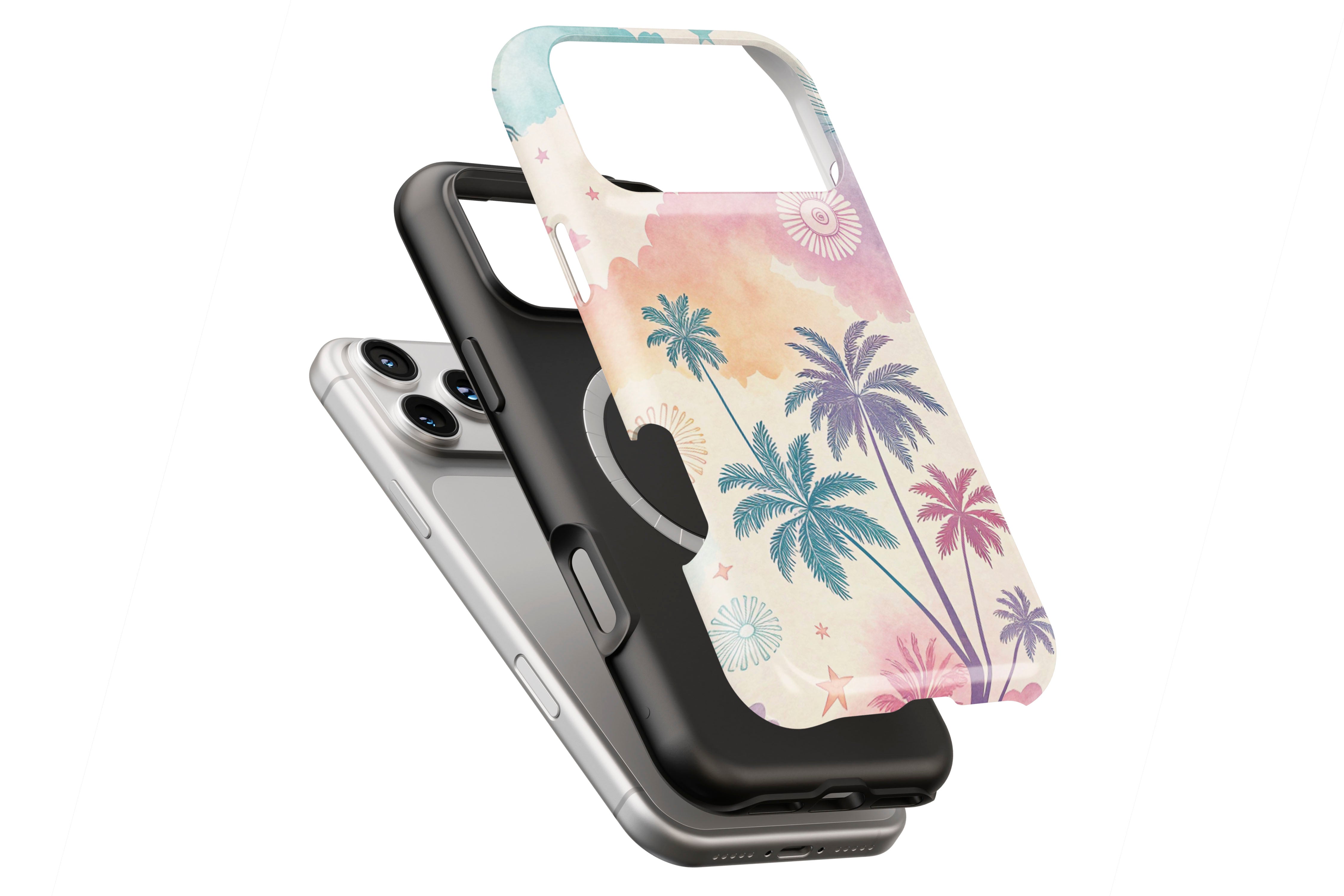 Abstract Palm magnetic case showing built-in magnetic ring compatible with MagSafe charging