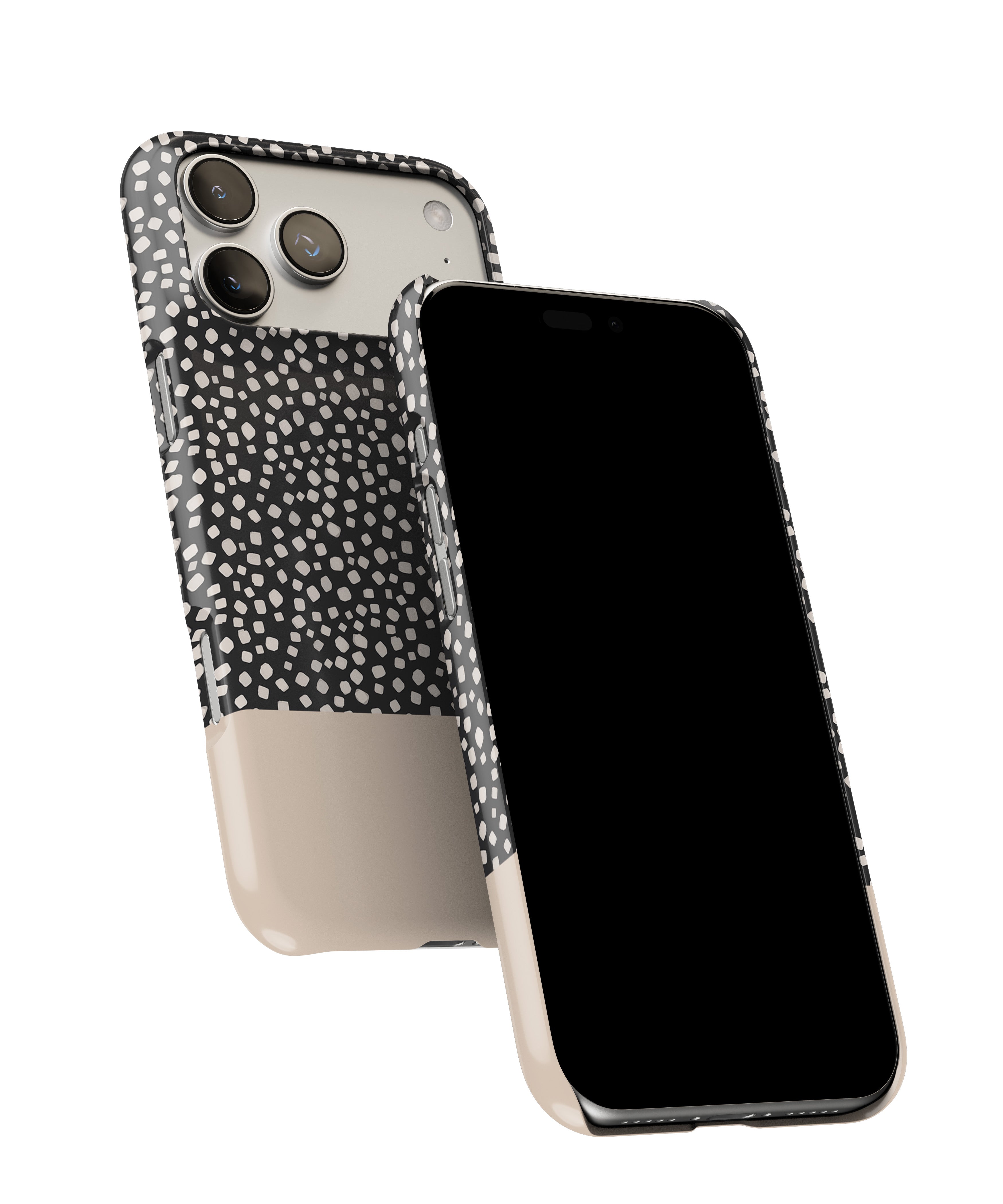 Side view of Black Spot phone case showing button cut-outs