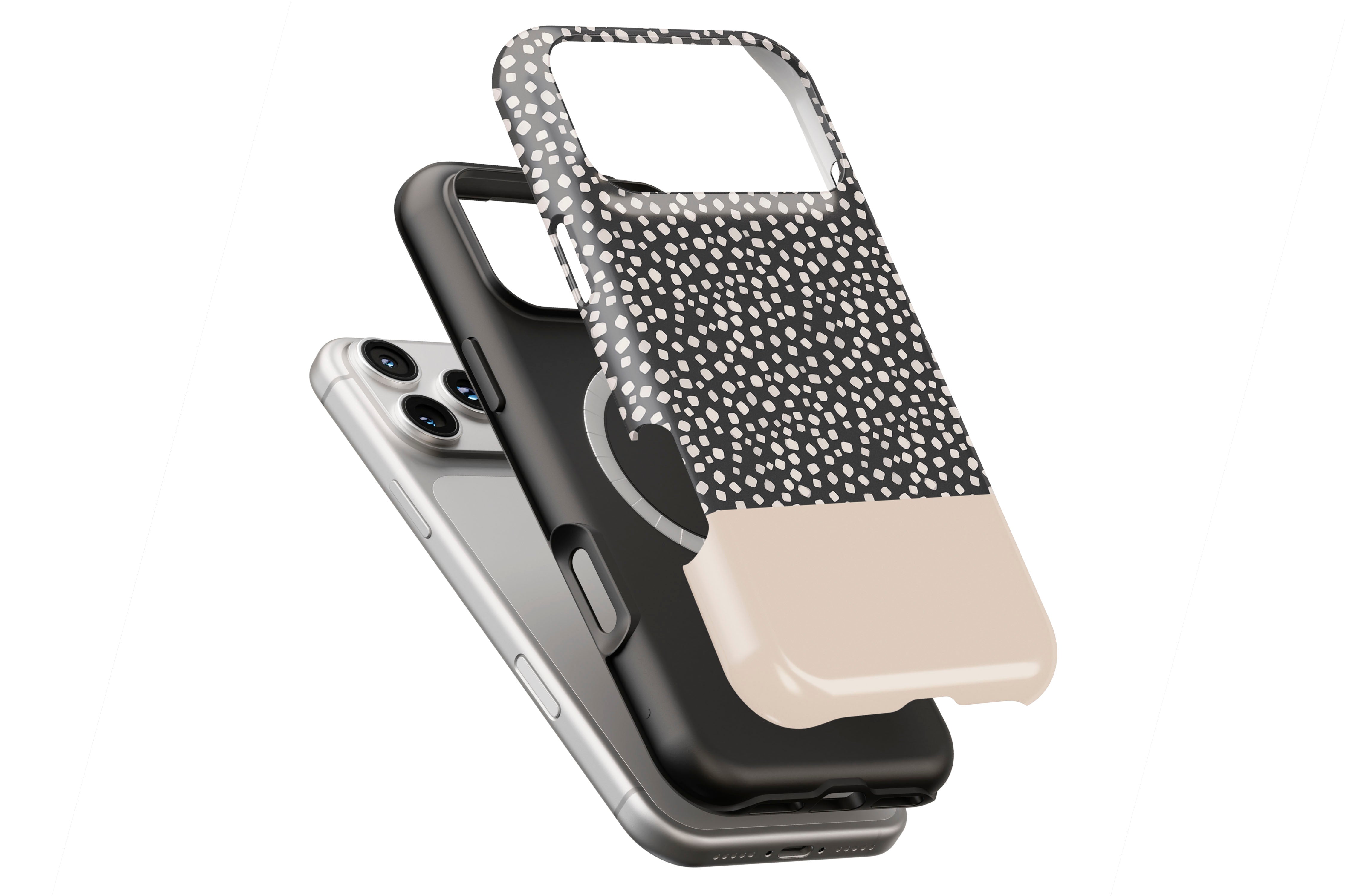 Black Spot Geo magnetic case showing built-in magnetic ring compatible with MagSafe charging