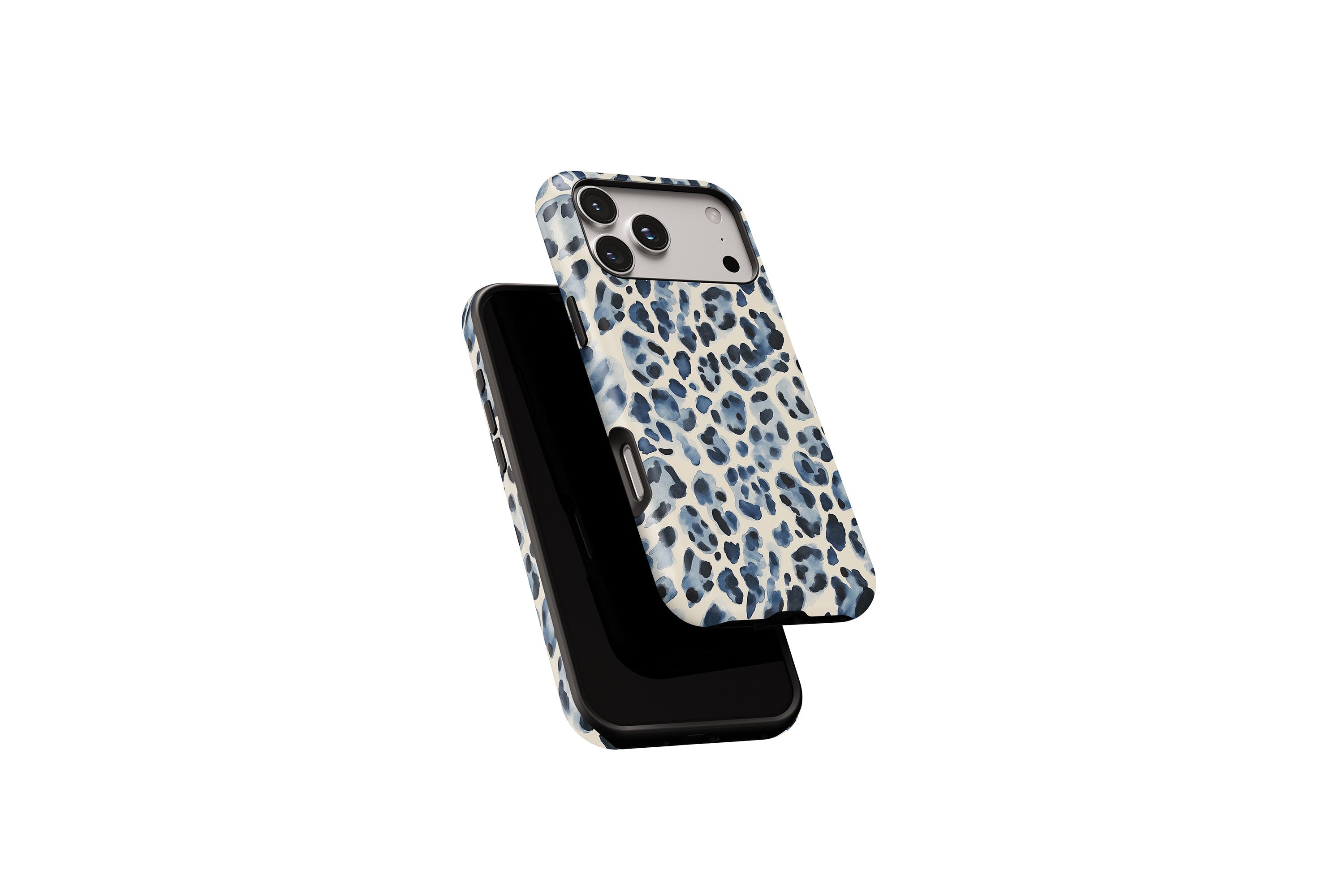 Side view of Blue Leopard phone case showing button cut-outs