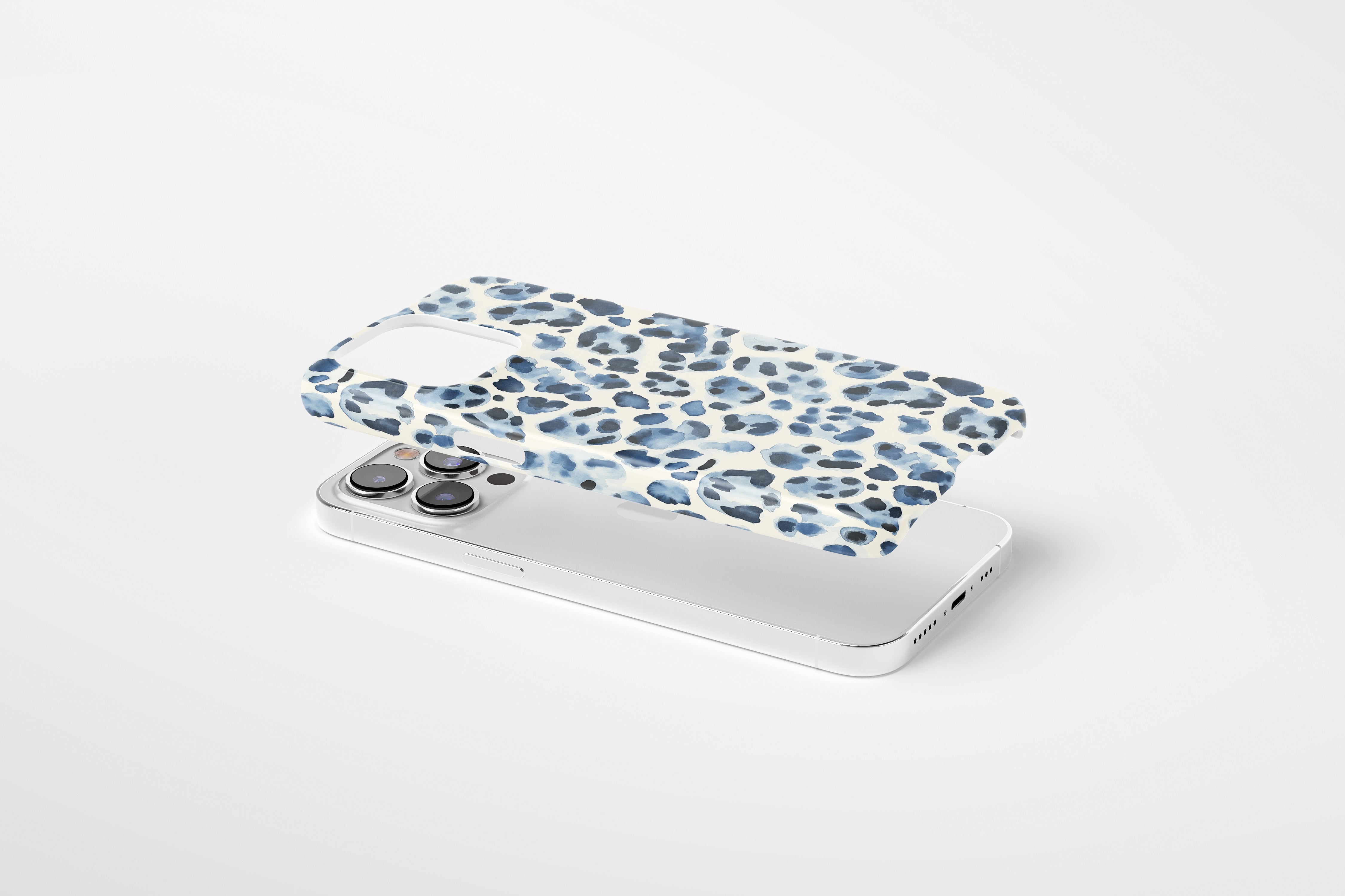 Side view of Blue Leopard case showing an example of slim case