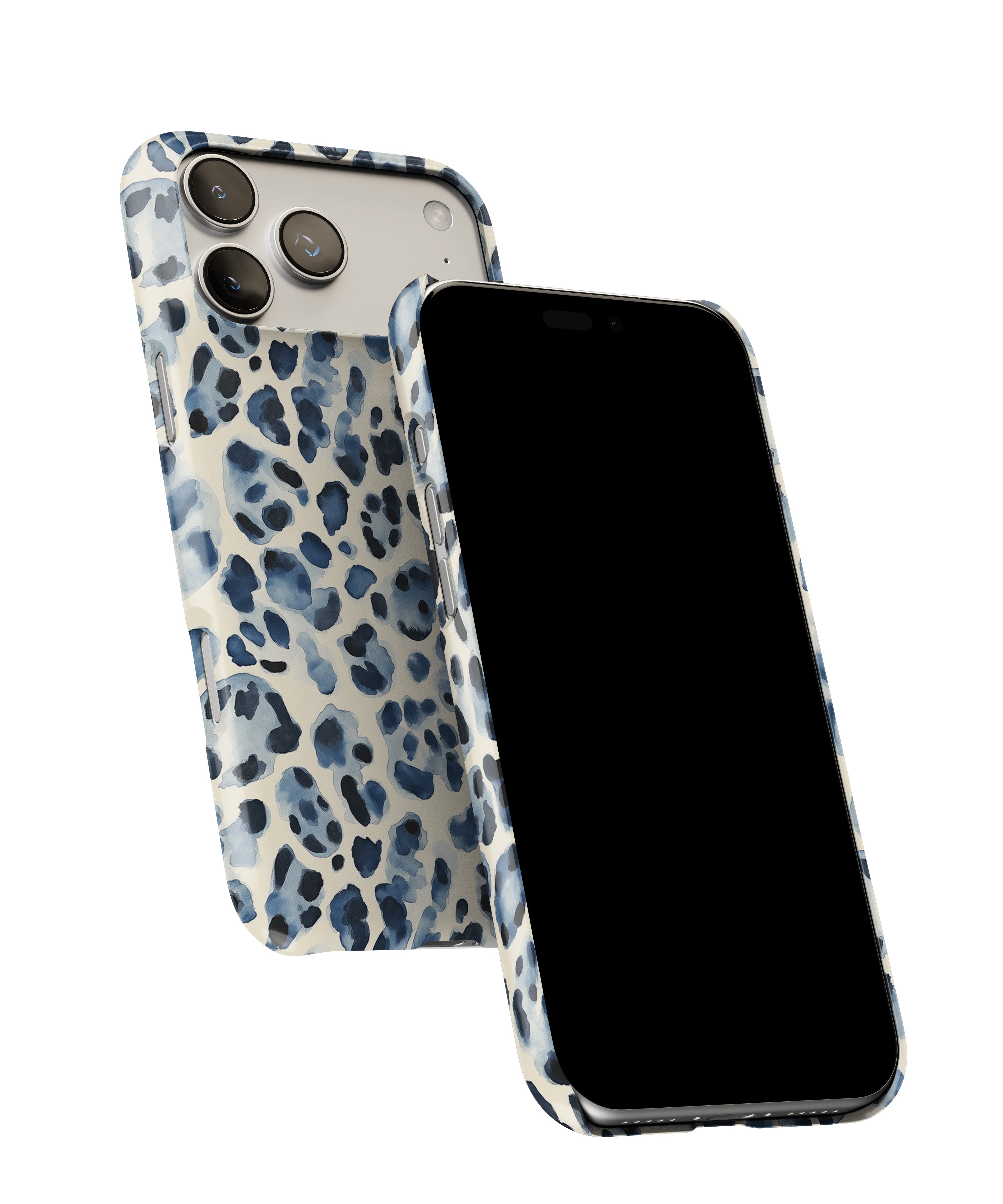 Side view of Blue Leopard phone case showing button cut-outs