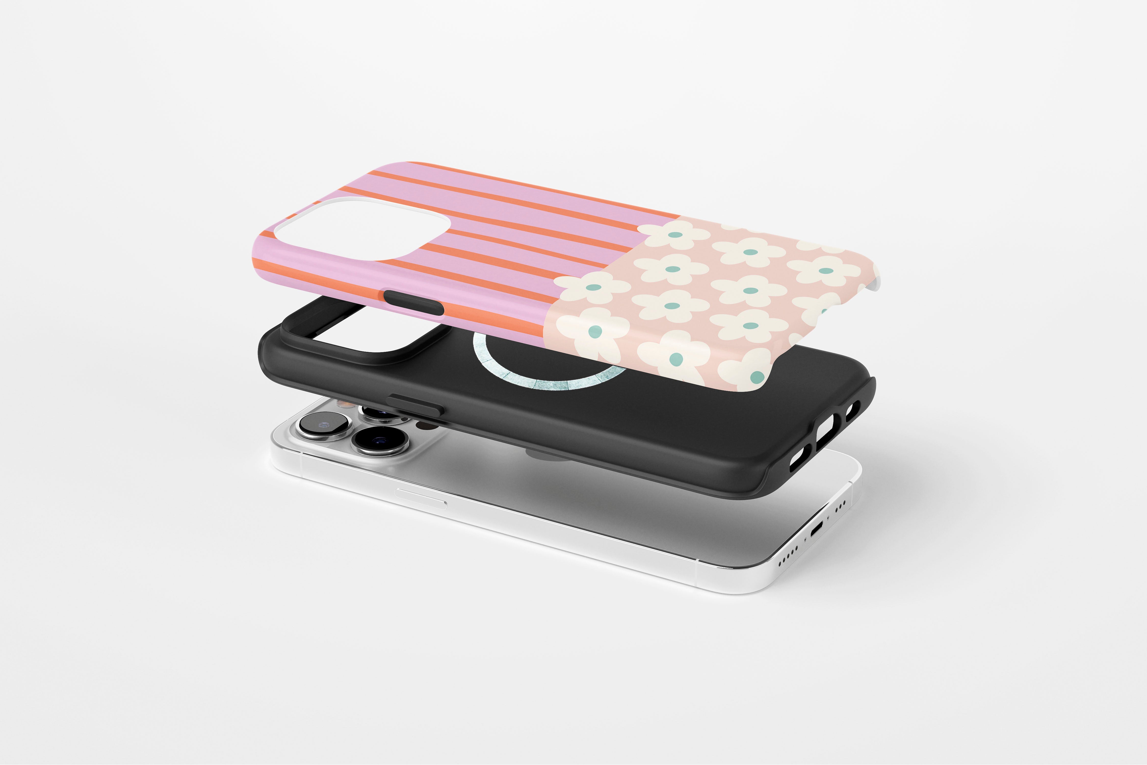 Side view of Cabana Bloom case showing striped floral print design
