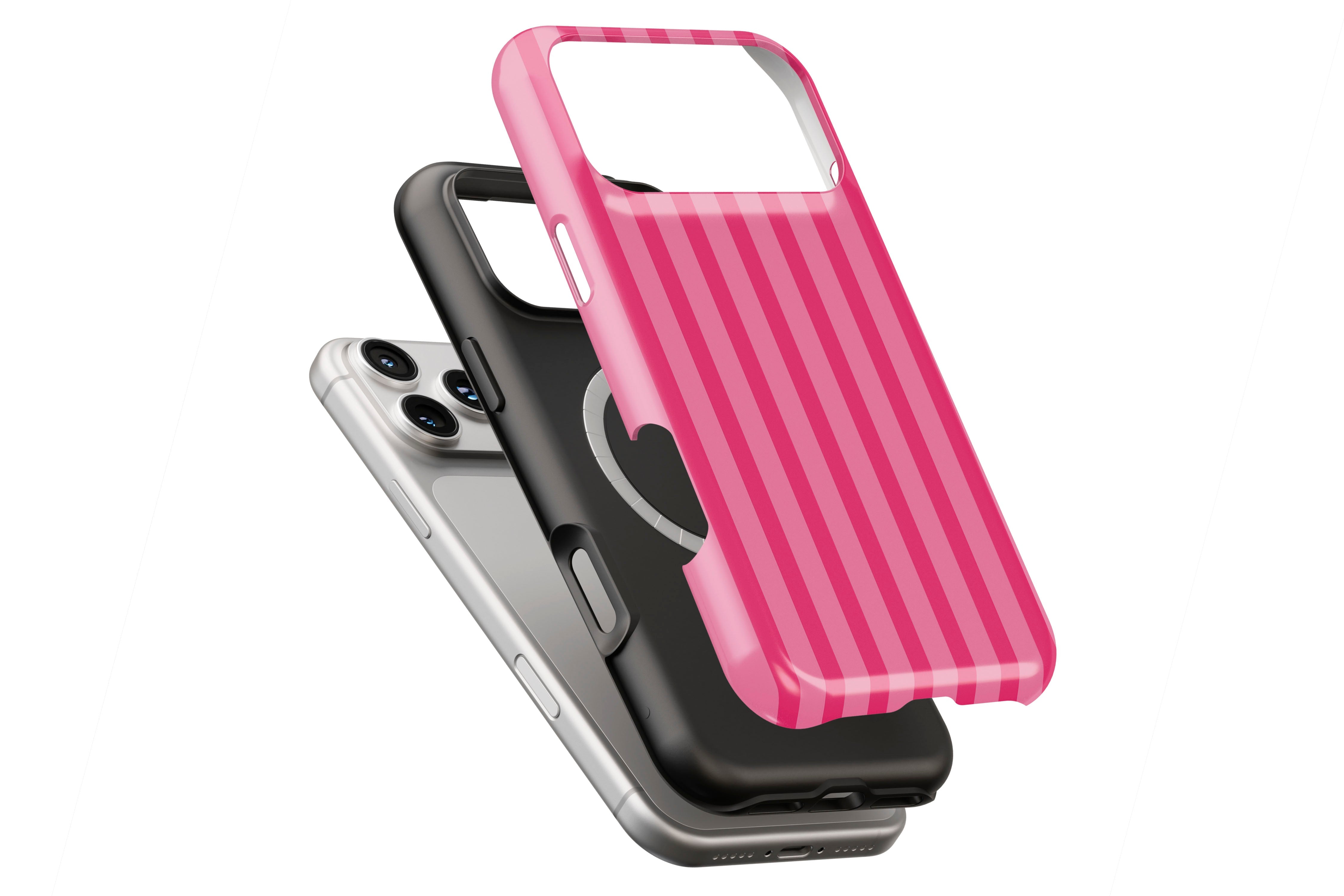 Candy Stripe Pink magnetic case showing built-in magnetic ring compatible with MagSafe charging