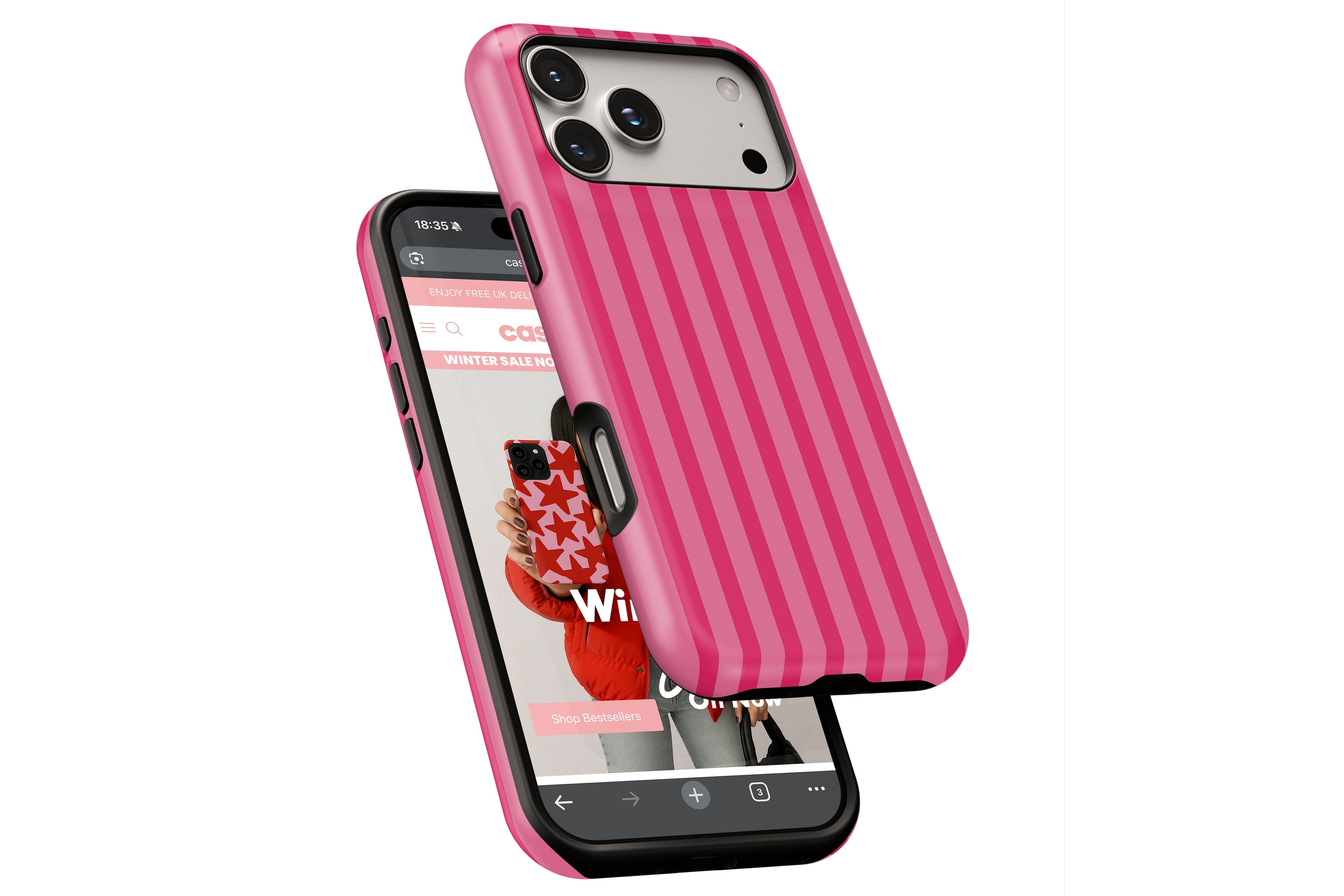 Side view of Candy Stripe Pink magnetic tough case showing button cut-outs