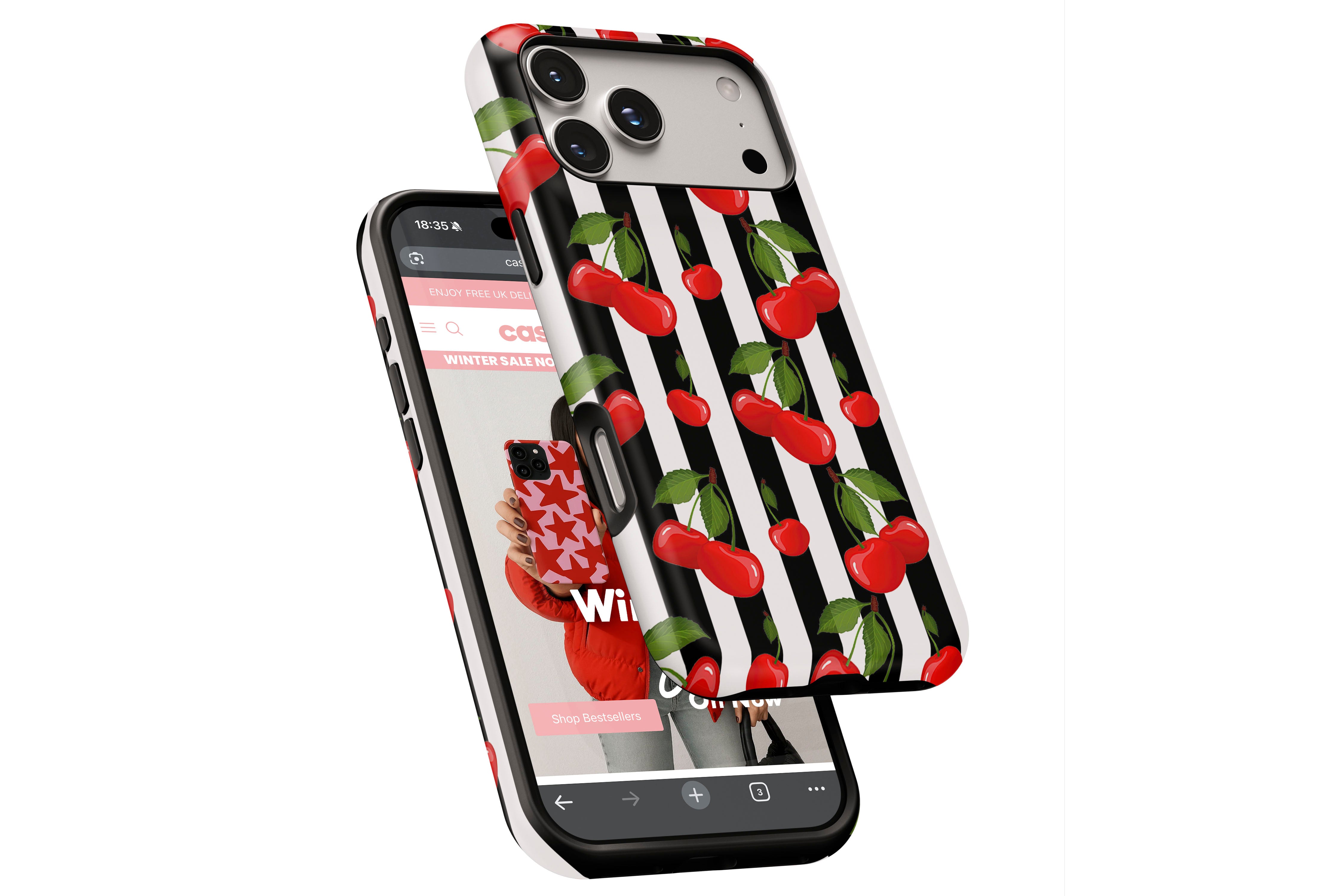 Side view of Cherry Crush magnetic tough case showing button cut-outs