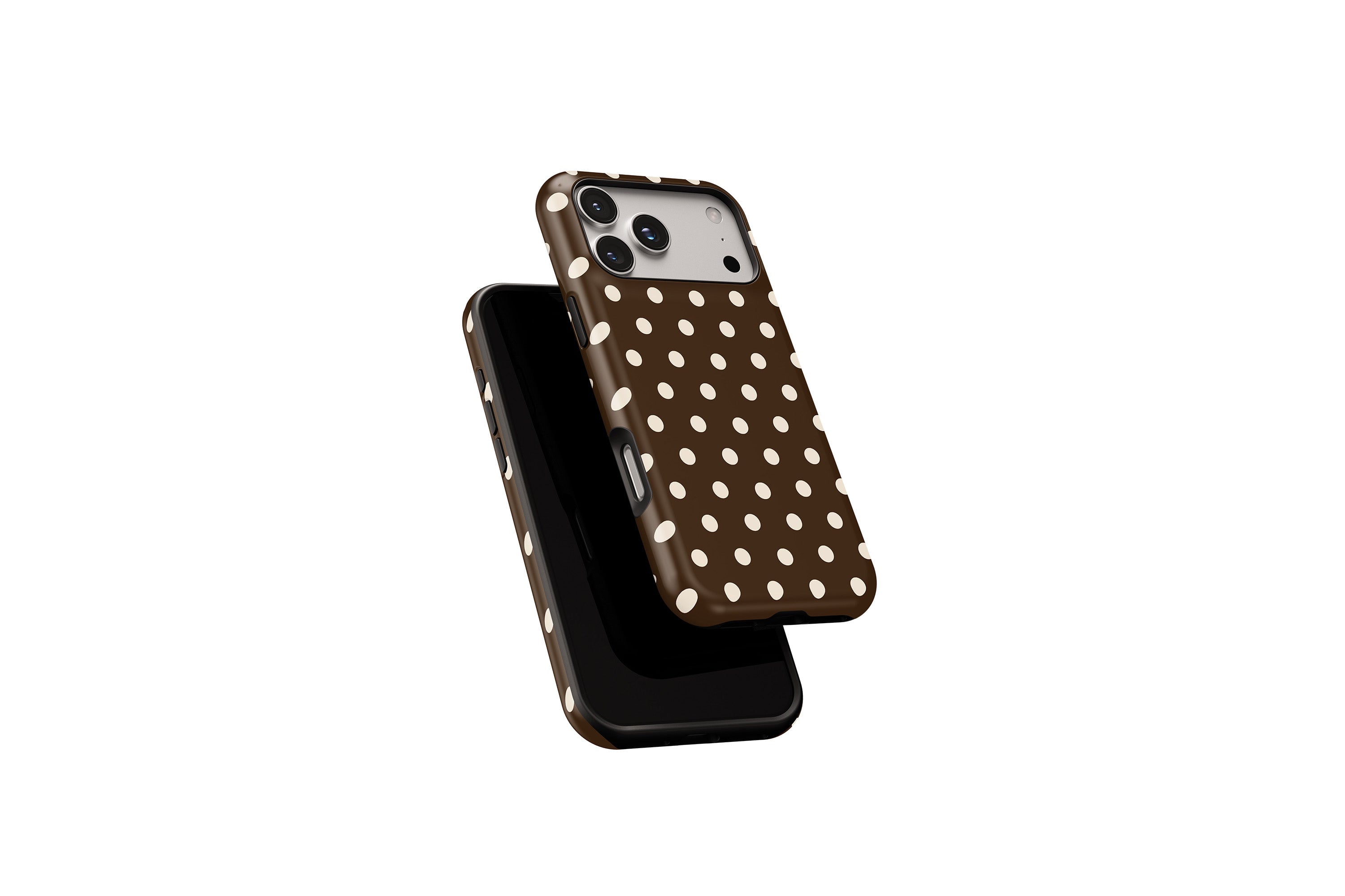 Side view of Chocolate Spot phone case showing button cut-outs