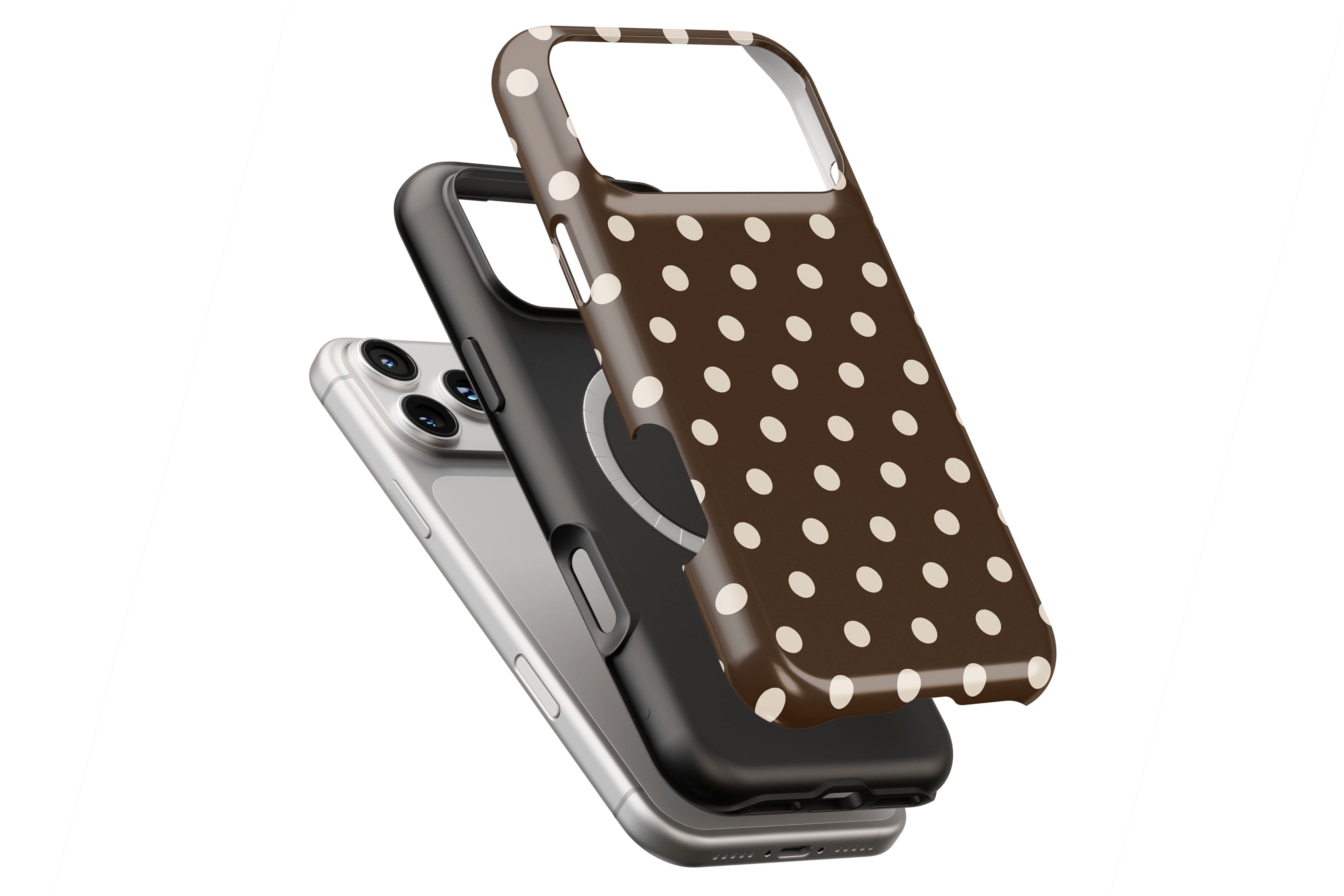 Chocolate Spot magnetic case showing built-in magnetic ring compatible with MagSafe charging