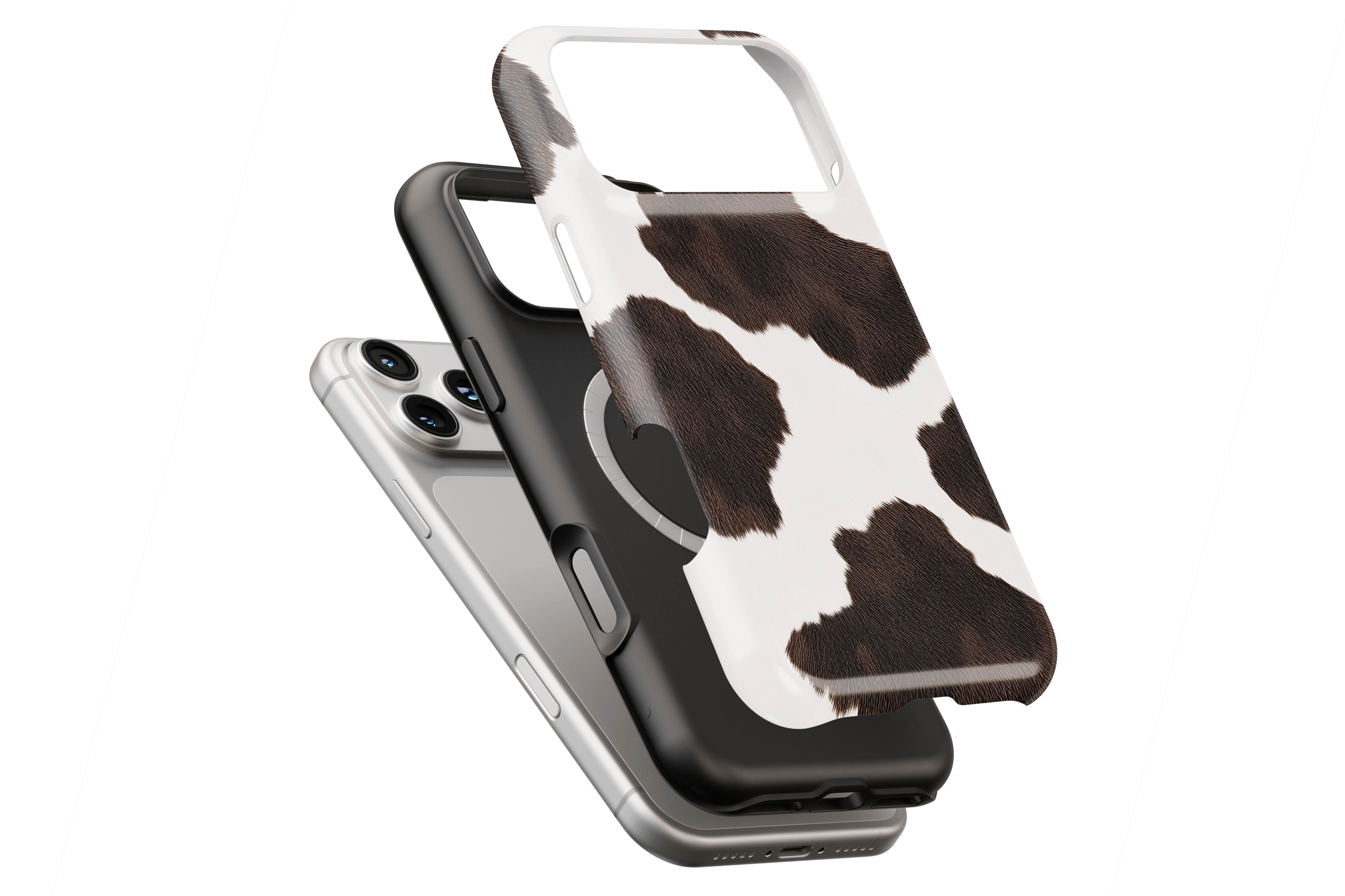 Cowhide magnetic case showing built-in magnetic ring compatible with MagSafe charging