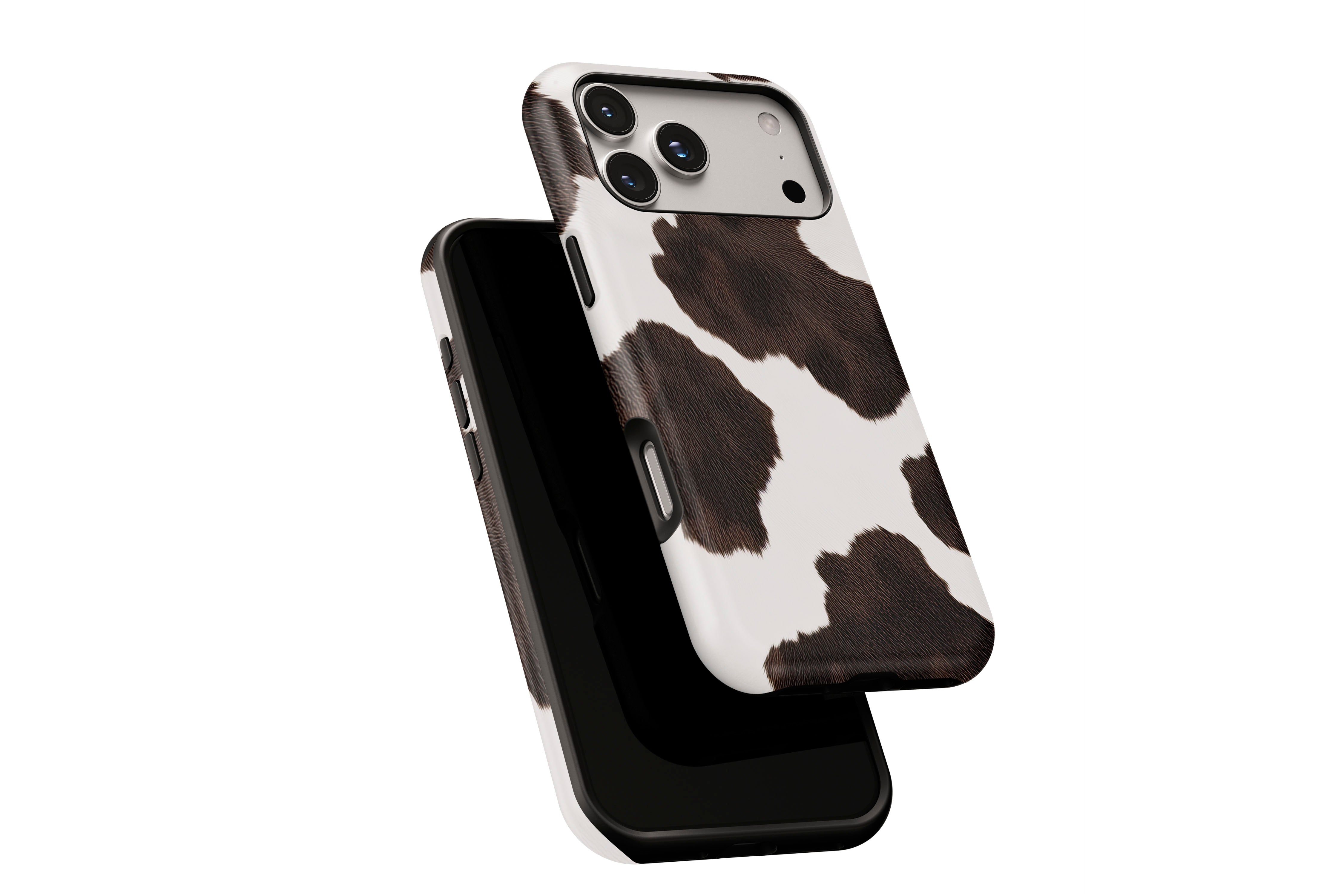 Side view of Cowhide phone case showing button cut-outs