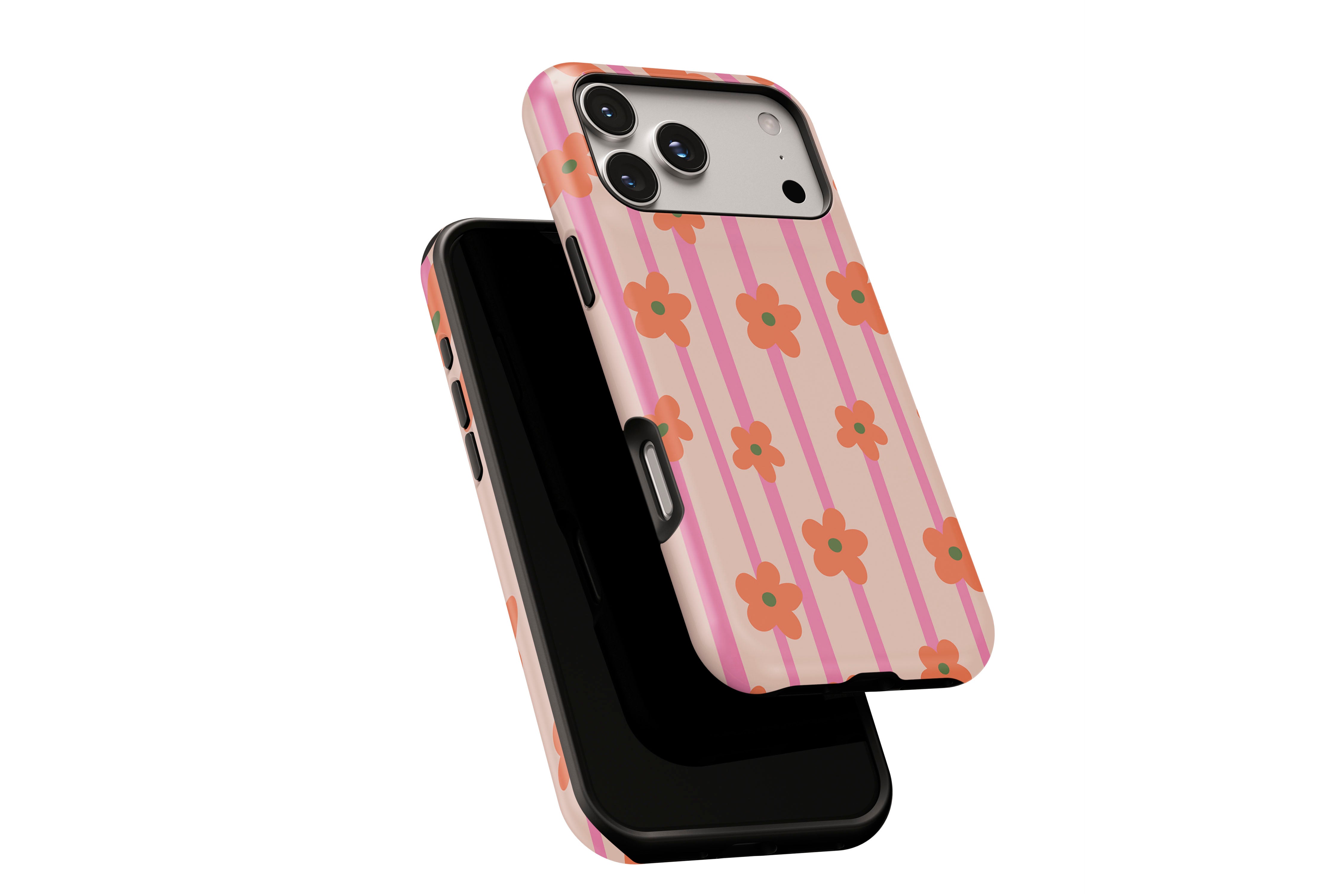Side view of Daisy Chain phone case showing button cut-outs