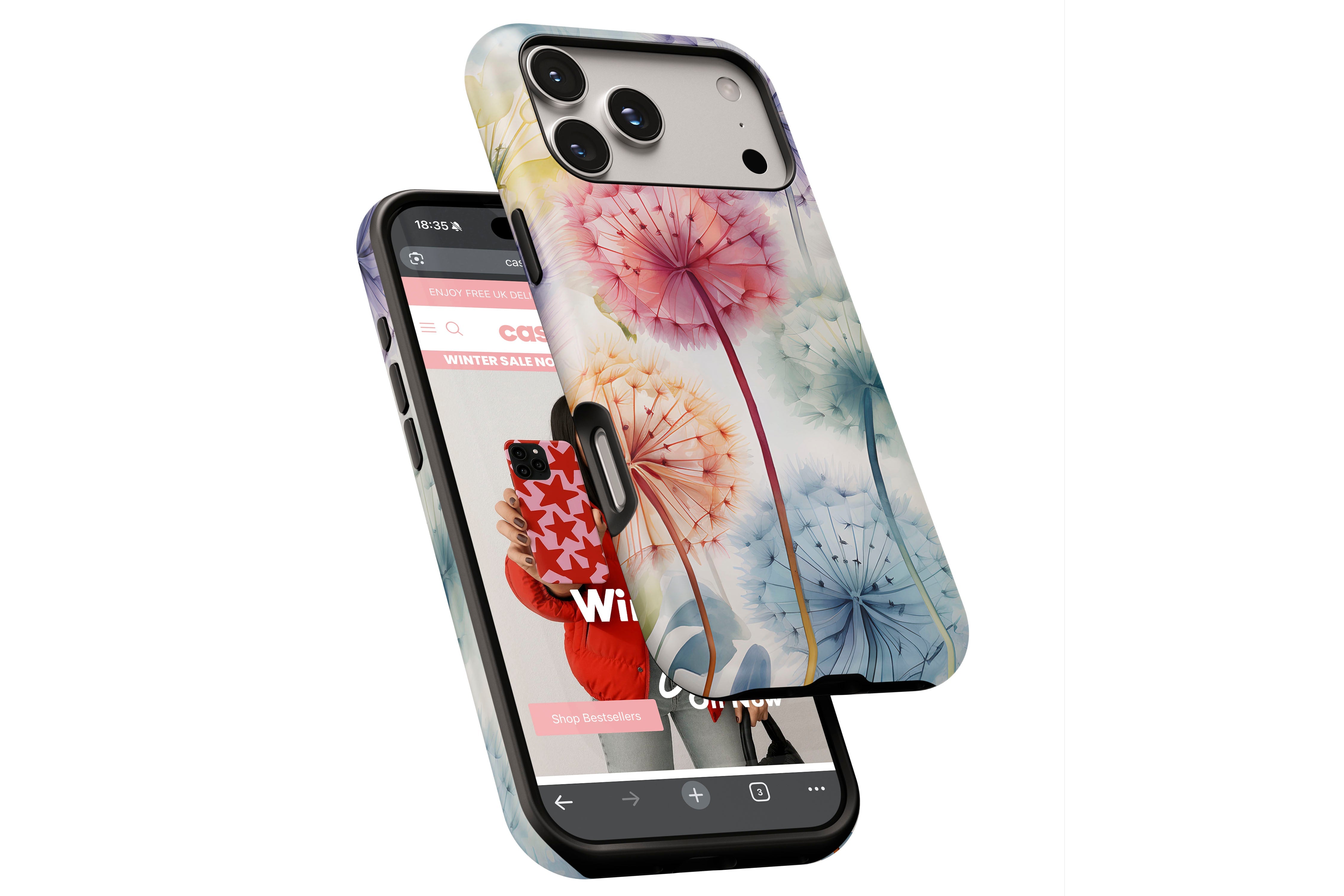 Side view of Dandelion Dream magnetic tough case showing button cut-outs