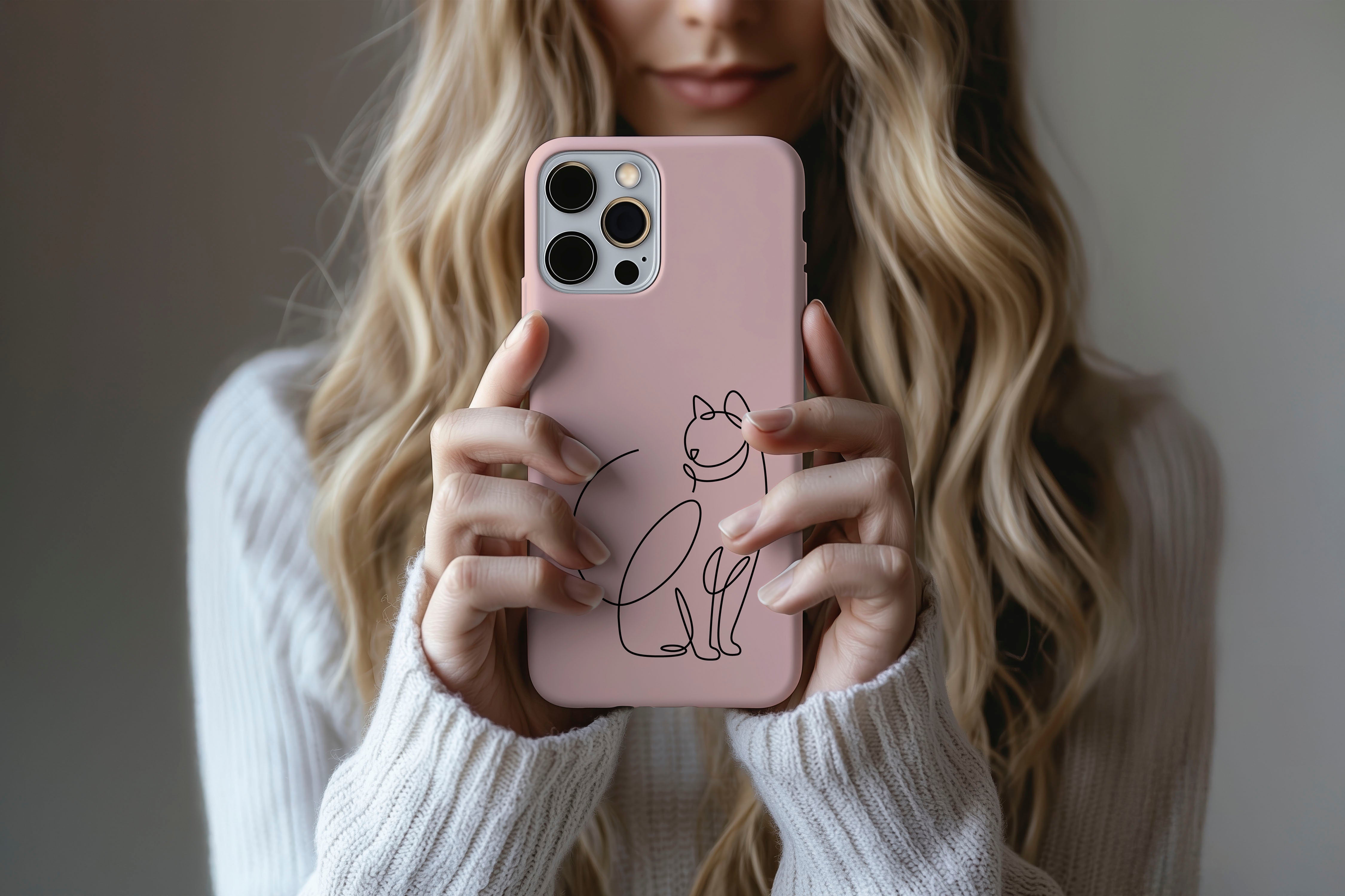 Lifestyle image of Doodle Cat phone case showing cat print design