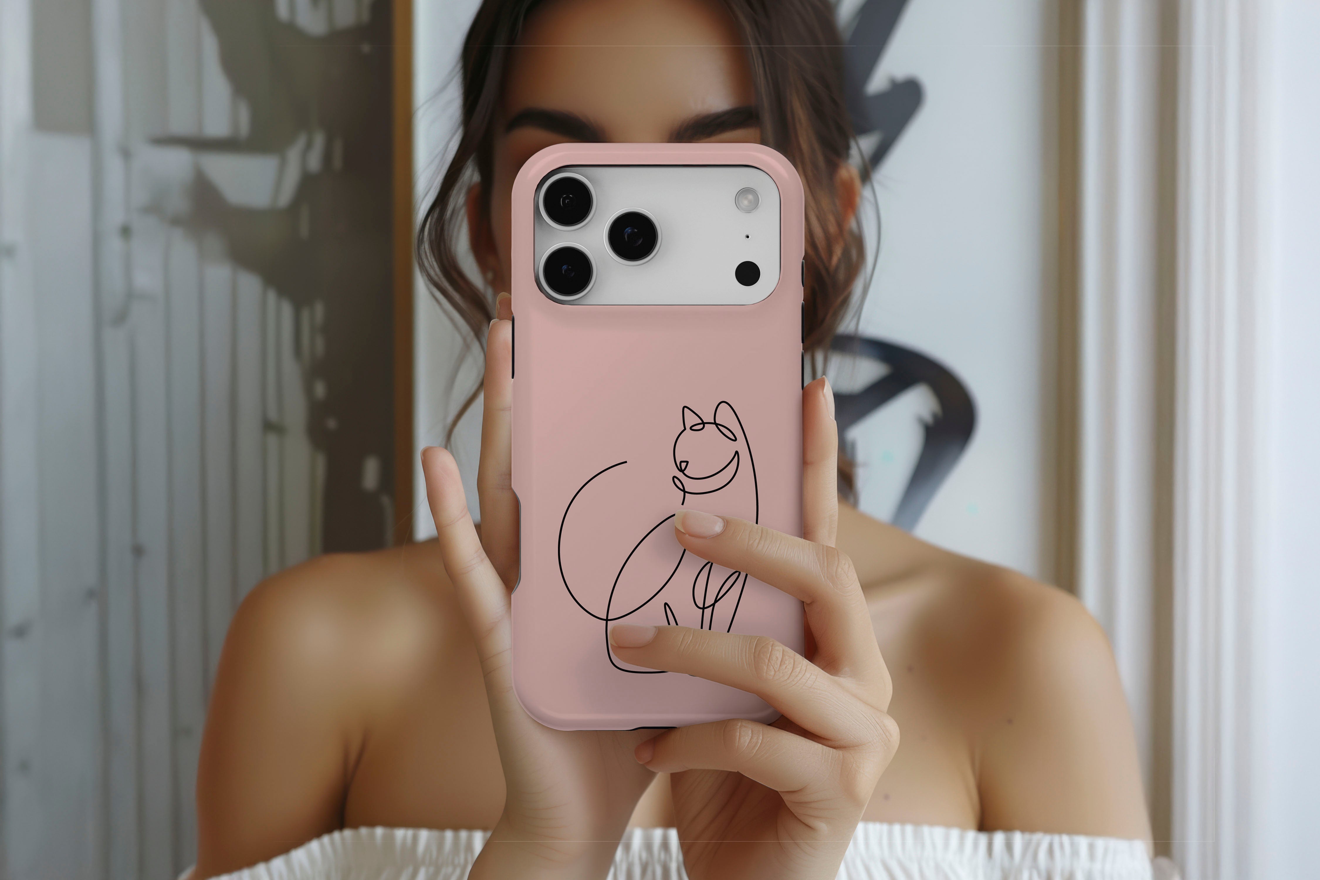 Lifestyle image of Doodle Cat magnetic tough case showing cat print design