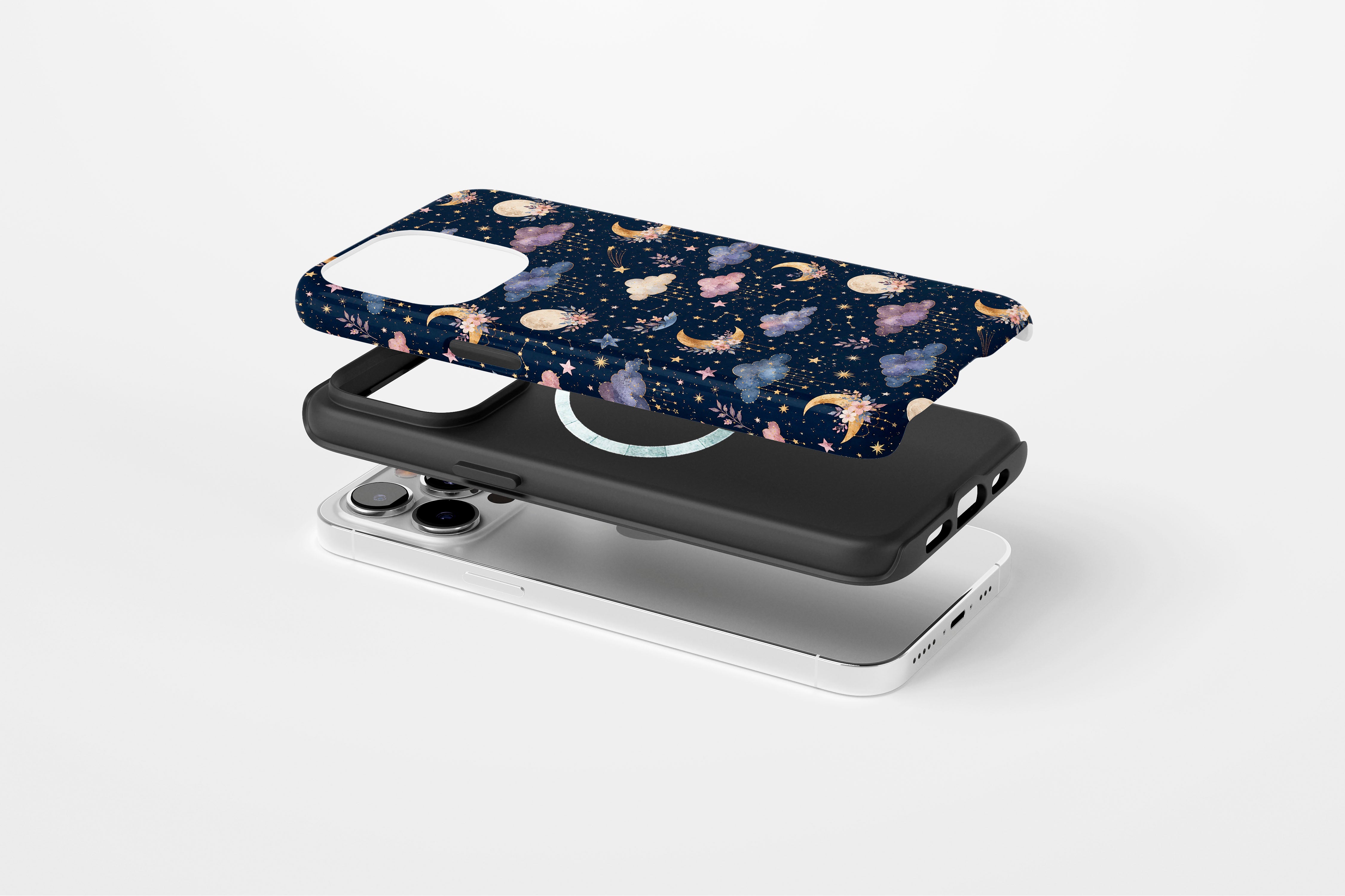 Side view of Dreamscape case showing celestial print design