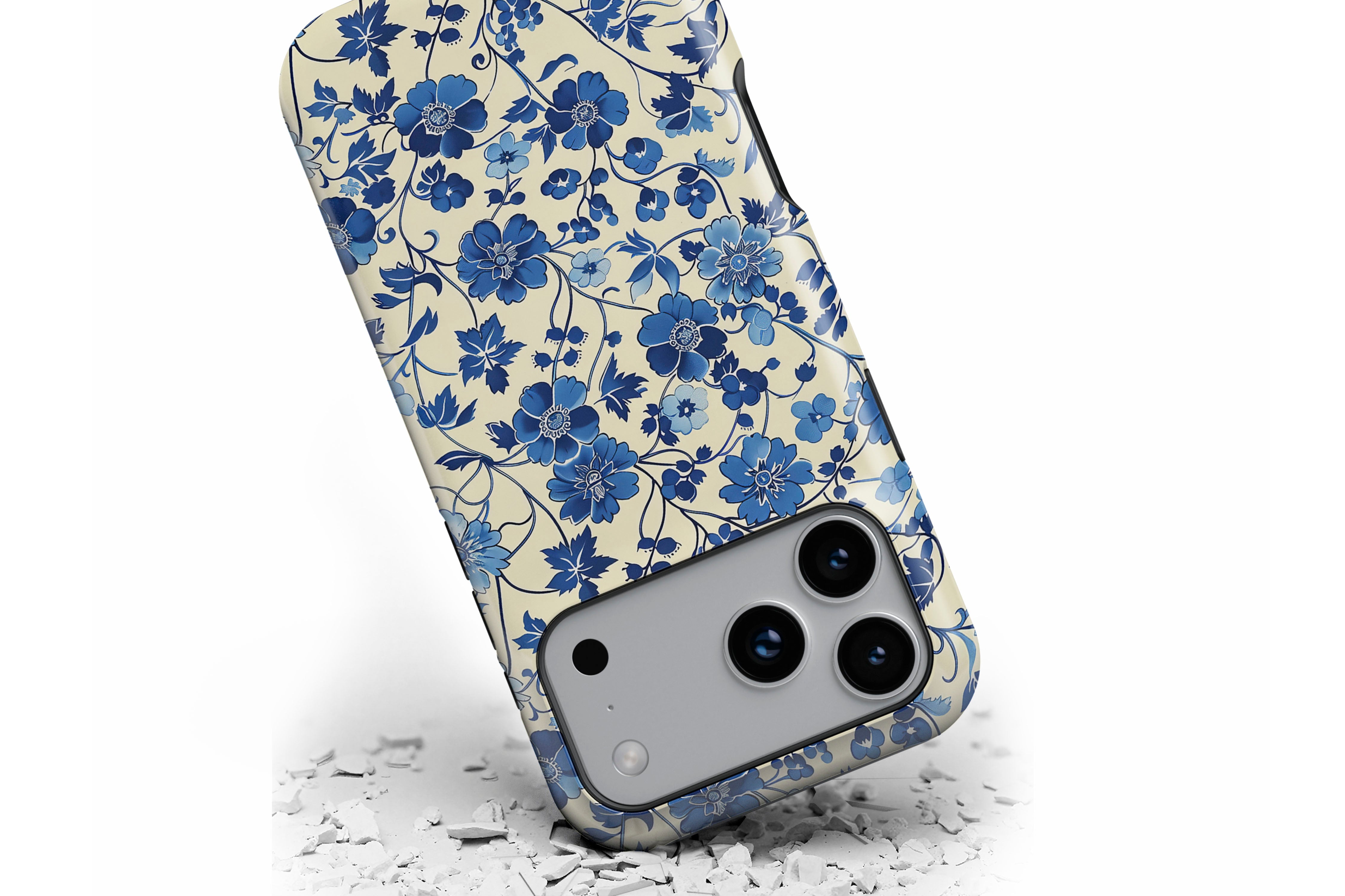 Front view of Floral Blues magnetic tough case showing soft floral design