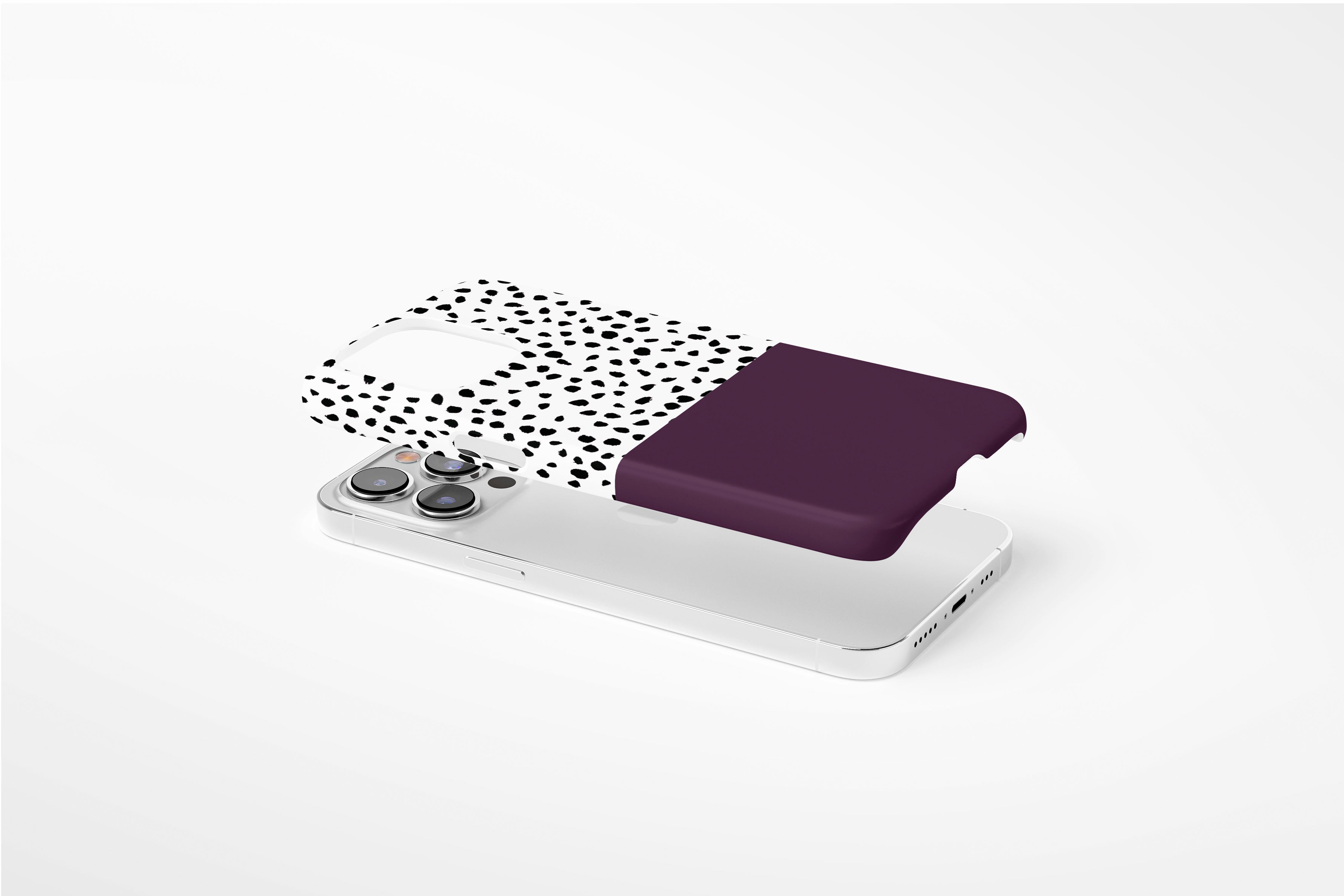 Side view of Geo Dots (Black Cherry) case showing an example of slim case