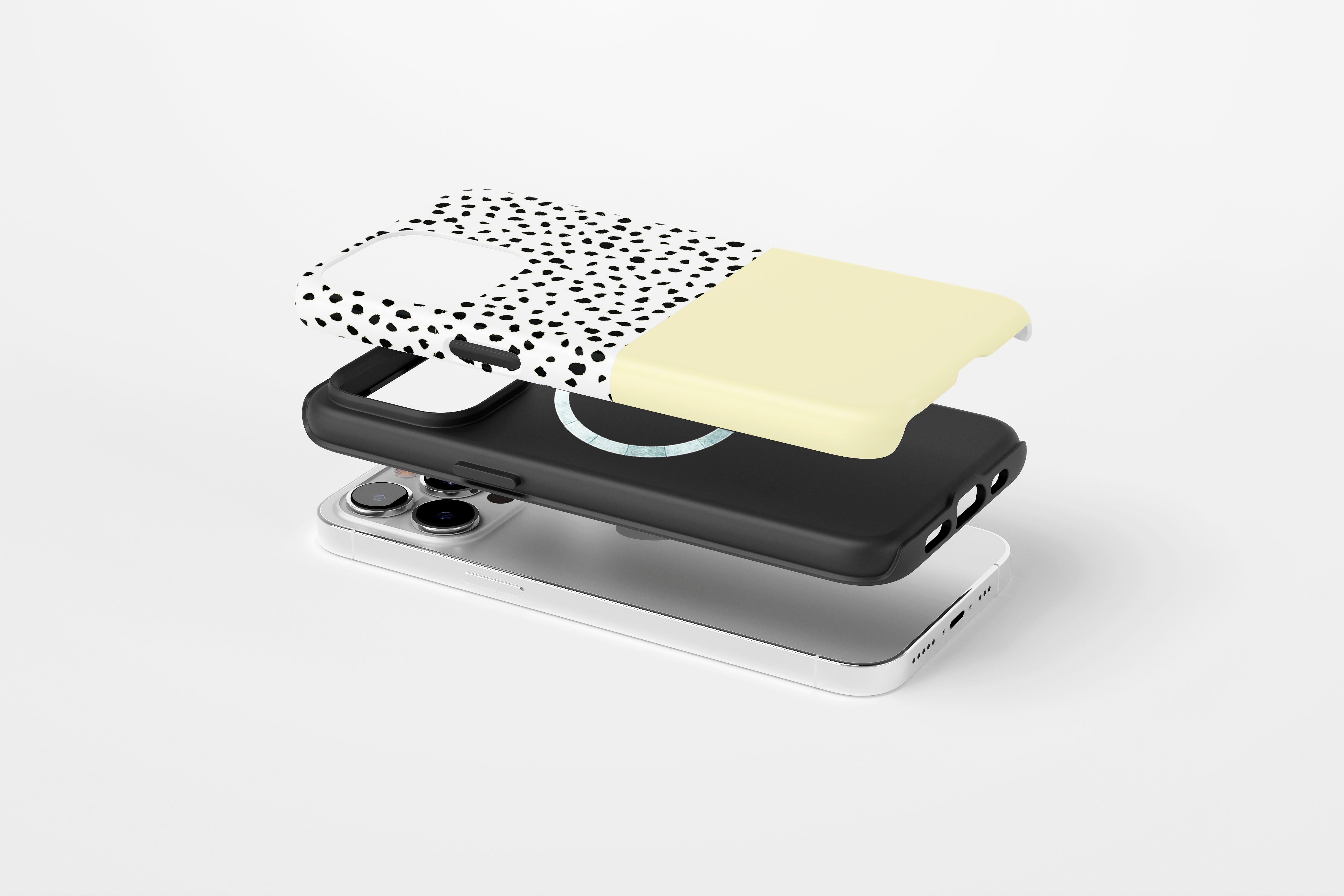 Side view of Geo Dots (Butter Yellow) case showing geometric dots print design