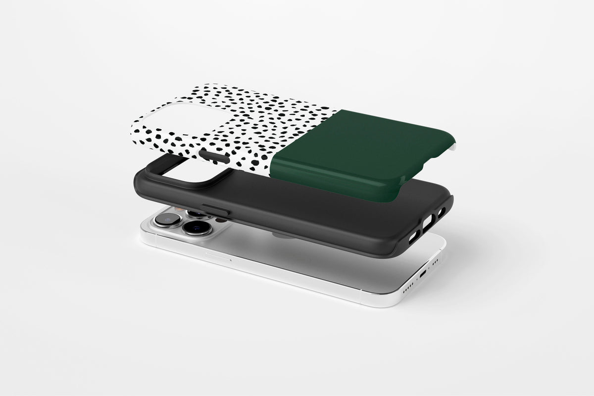 Side view of Geo Dots (Green) case showing an example of tough case