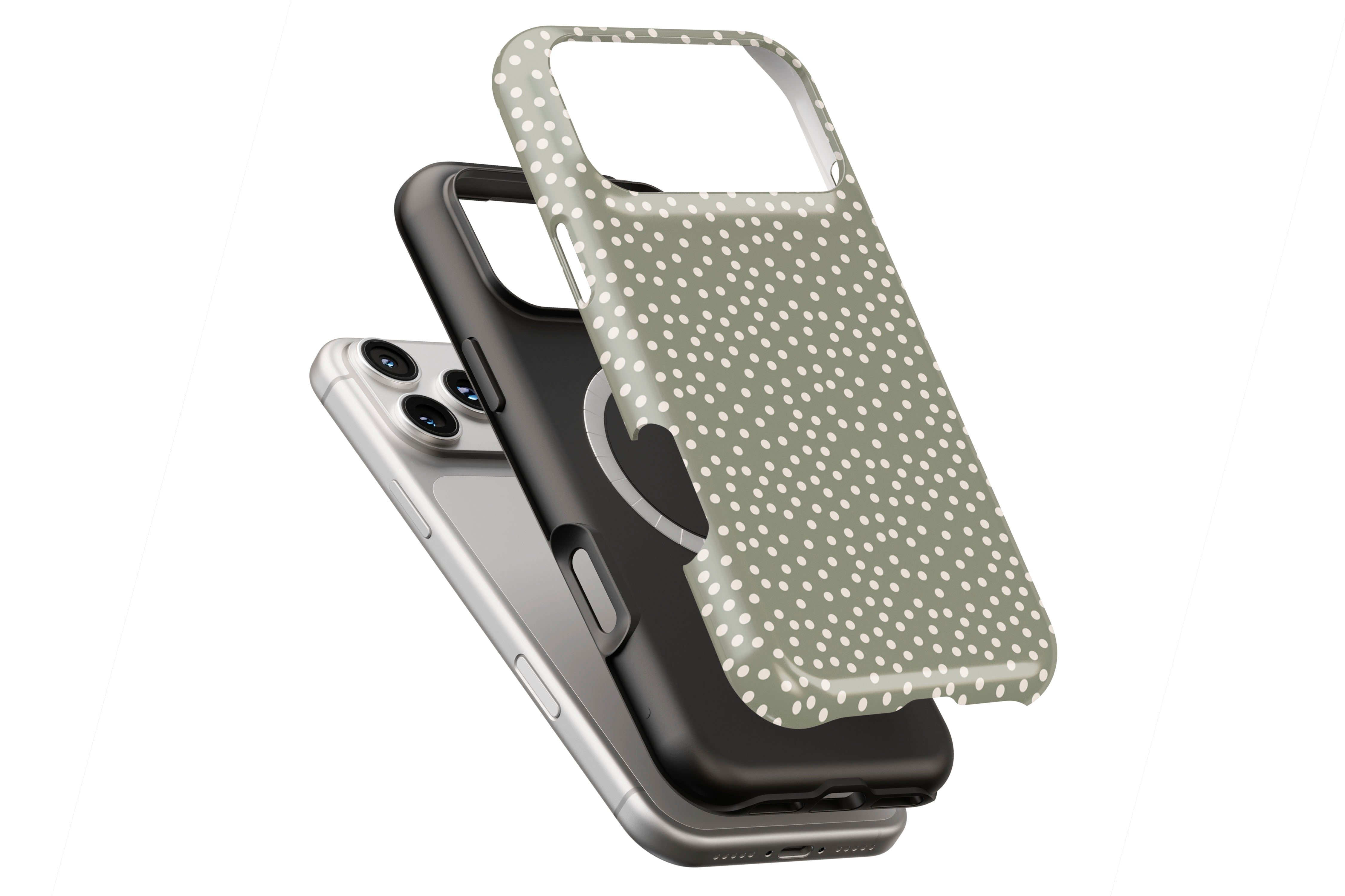 Green Dots magnetic case showing built-in magnetic ring compatible with MagSafe charging