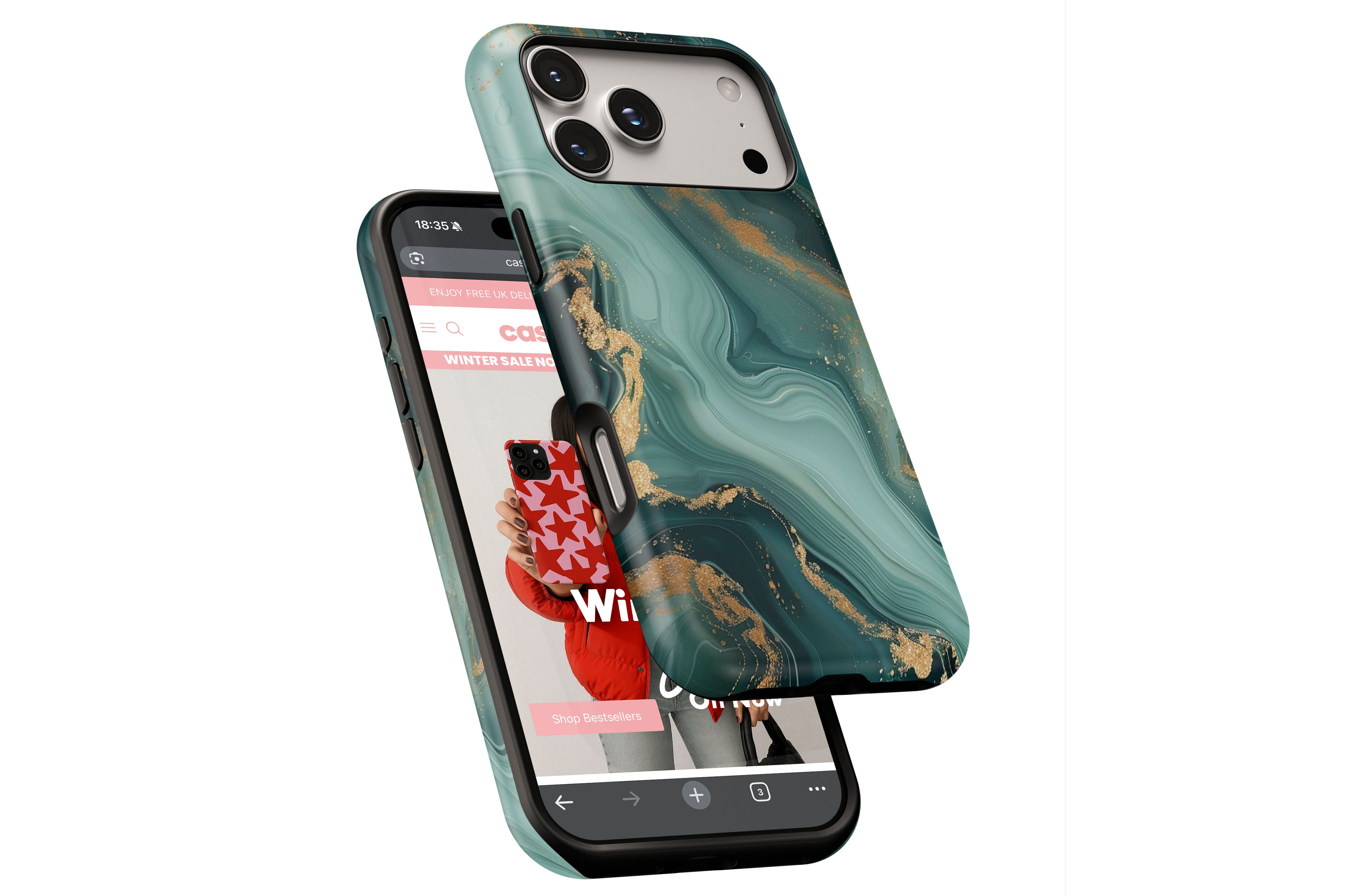 Side view of Green Marble magnetic tough case showing button cut-outs
