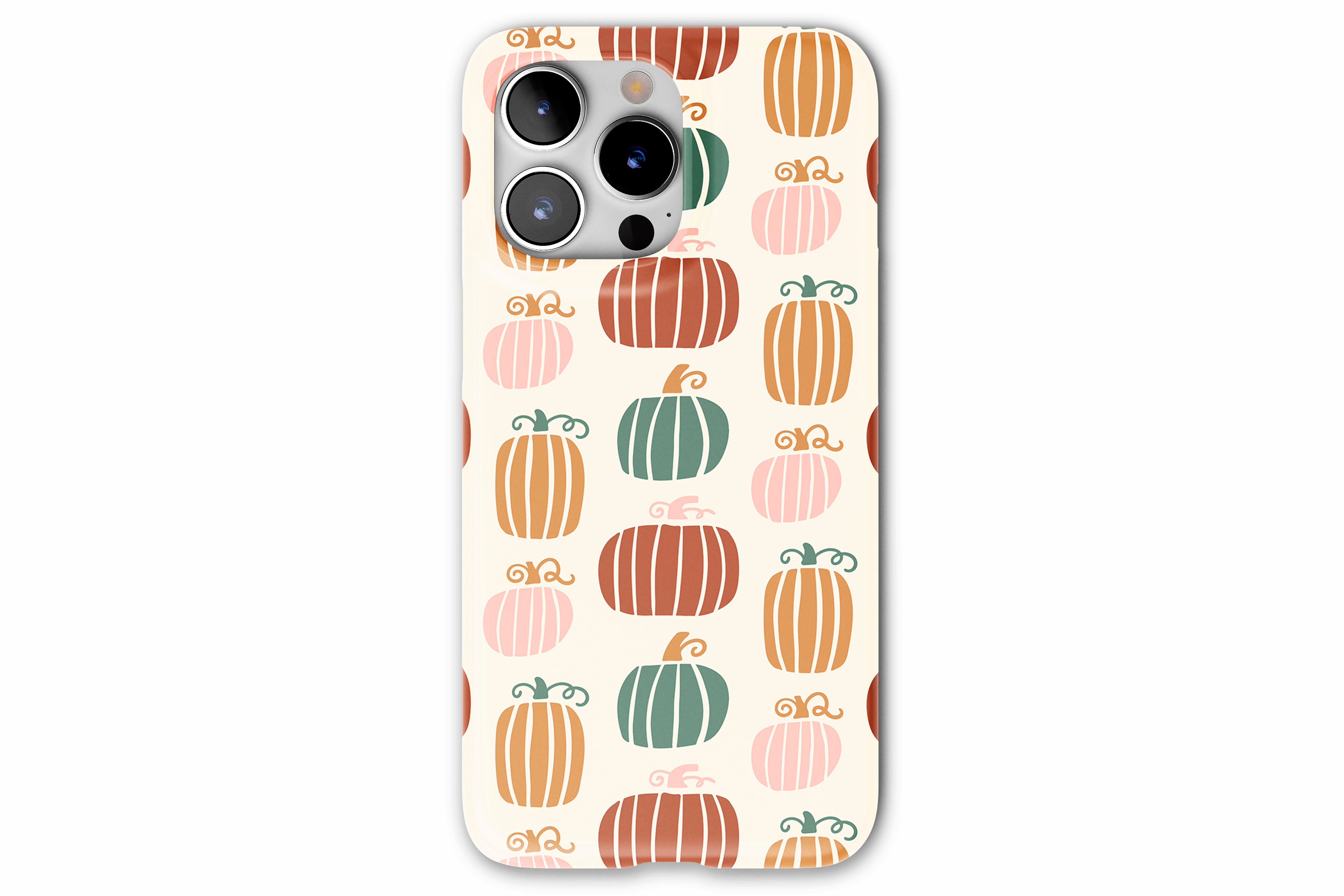 Front view of Harvest Pop case showing pumpkin print design