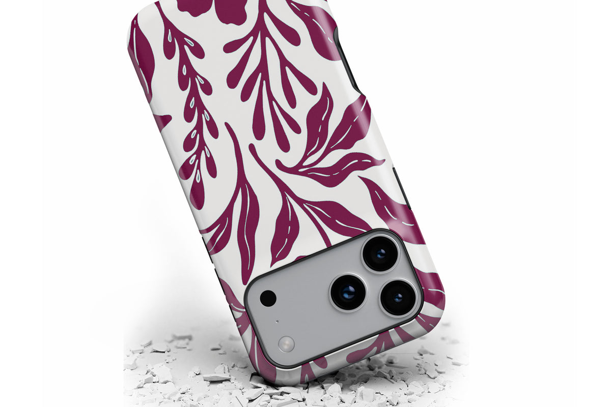 Front view of Matisse (Burgundy) MagTough phone case showing burgundy botanical line print on a cream base