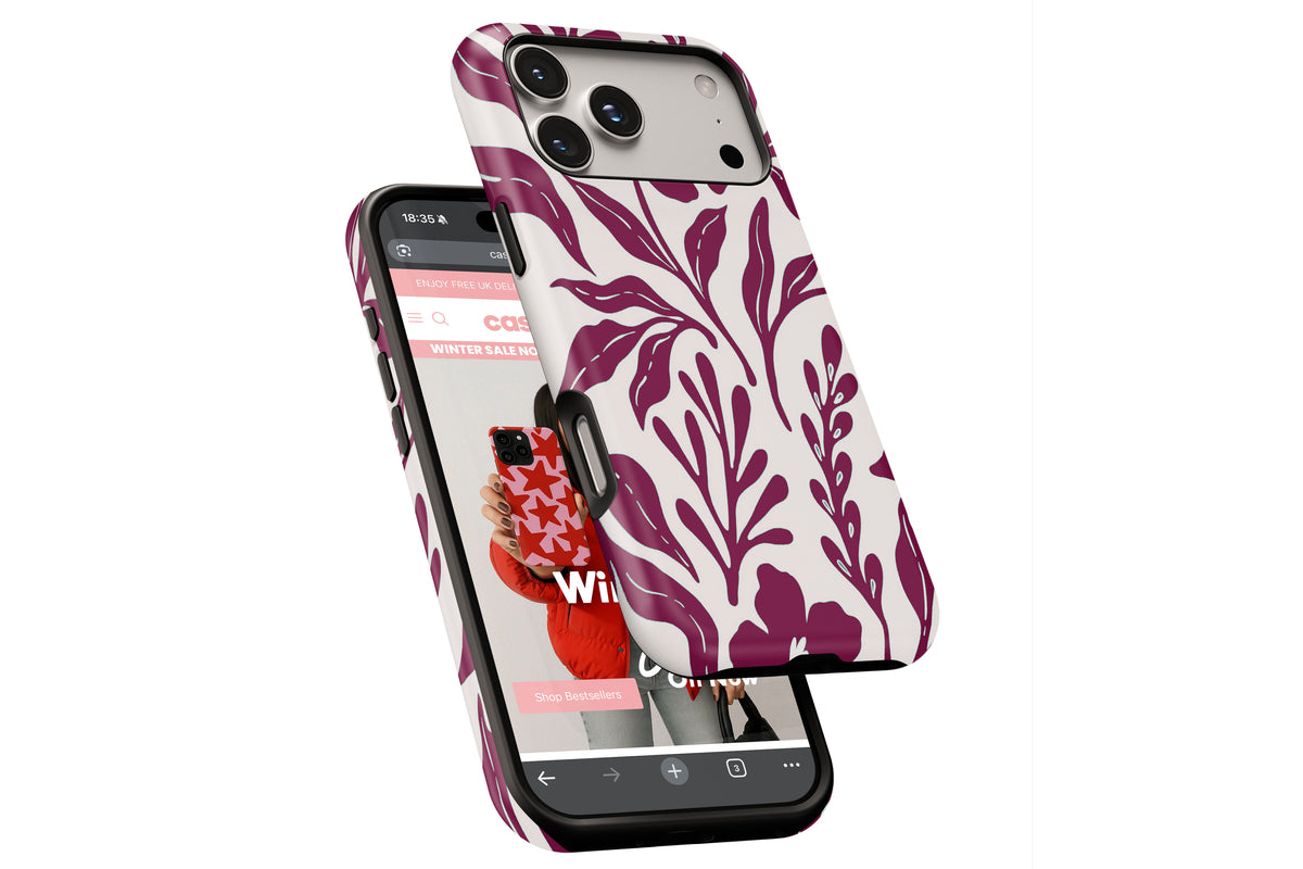 Side view of Matisse (Burgundy) MagTough phone case showing button cut-outs