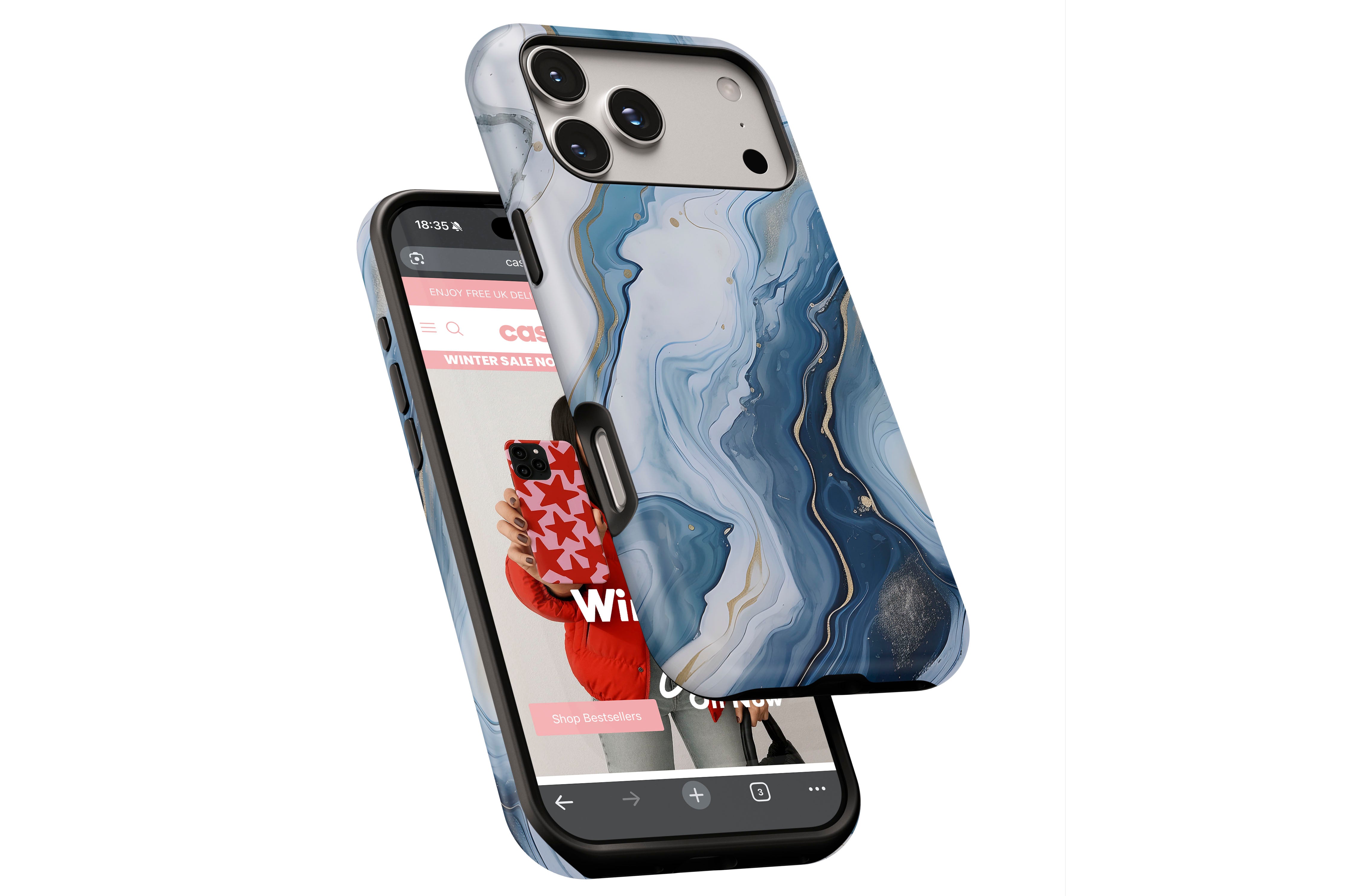 Side view of Opulent Blue magnetic tough case showing button cut-outs