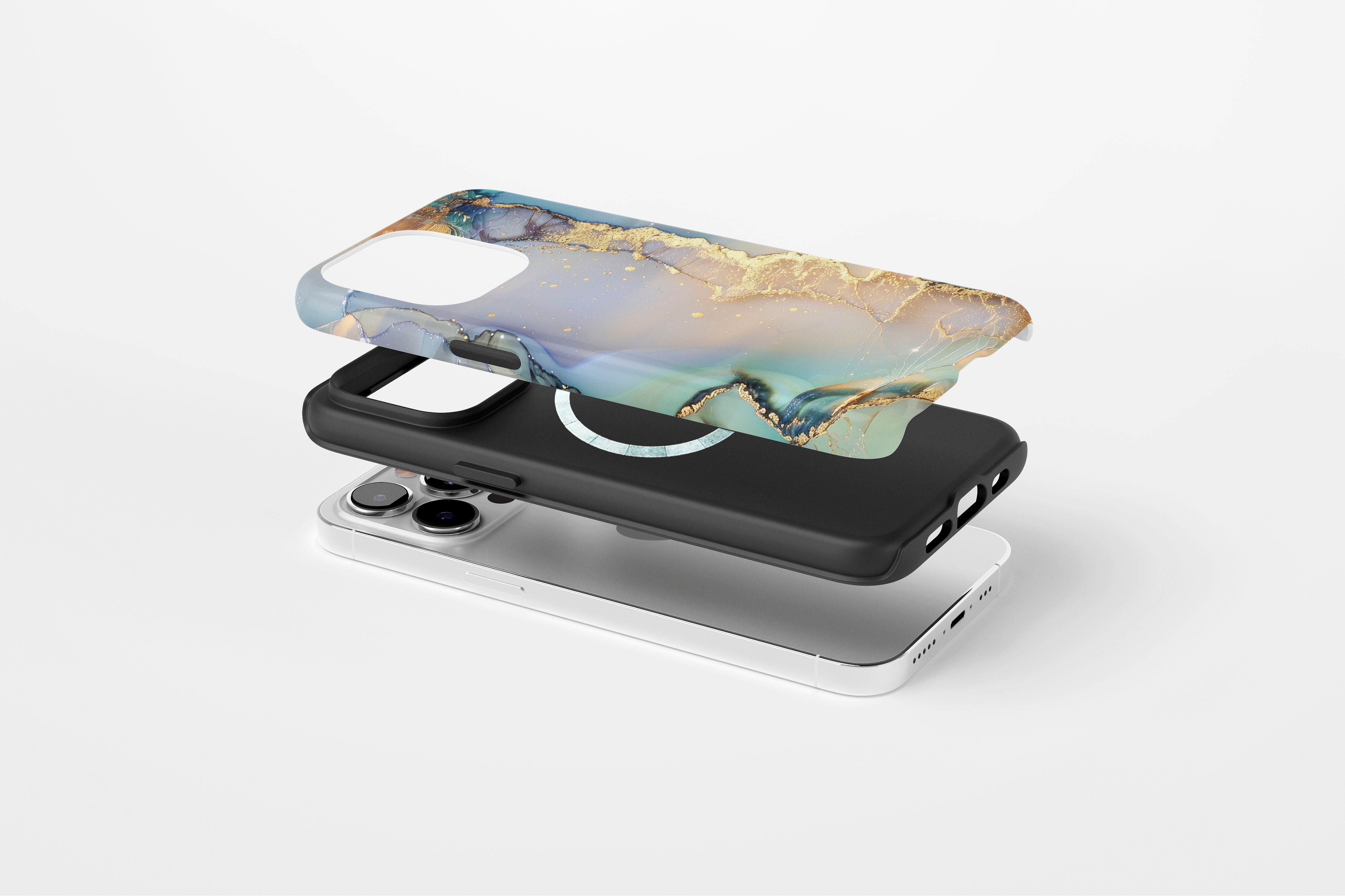 Side view of Opulent Marble case showing marble print design