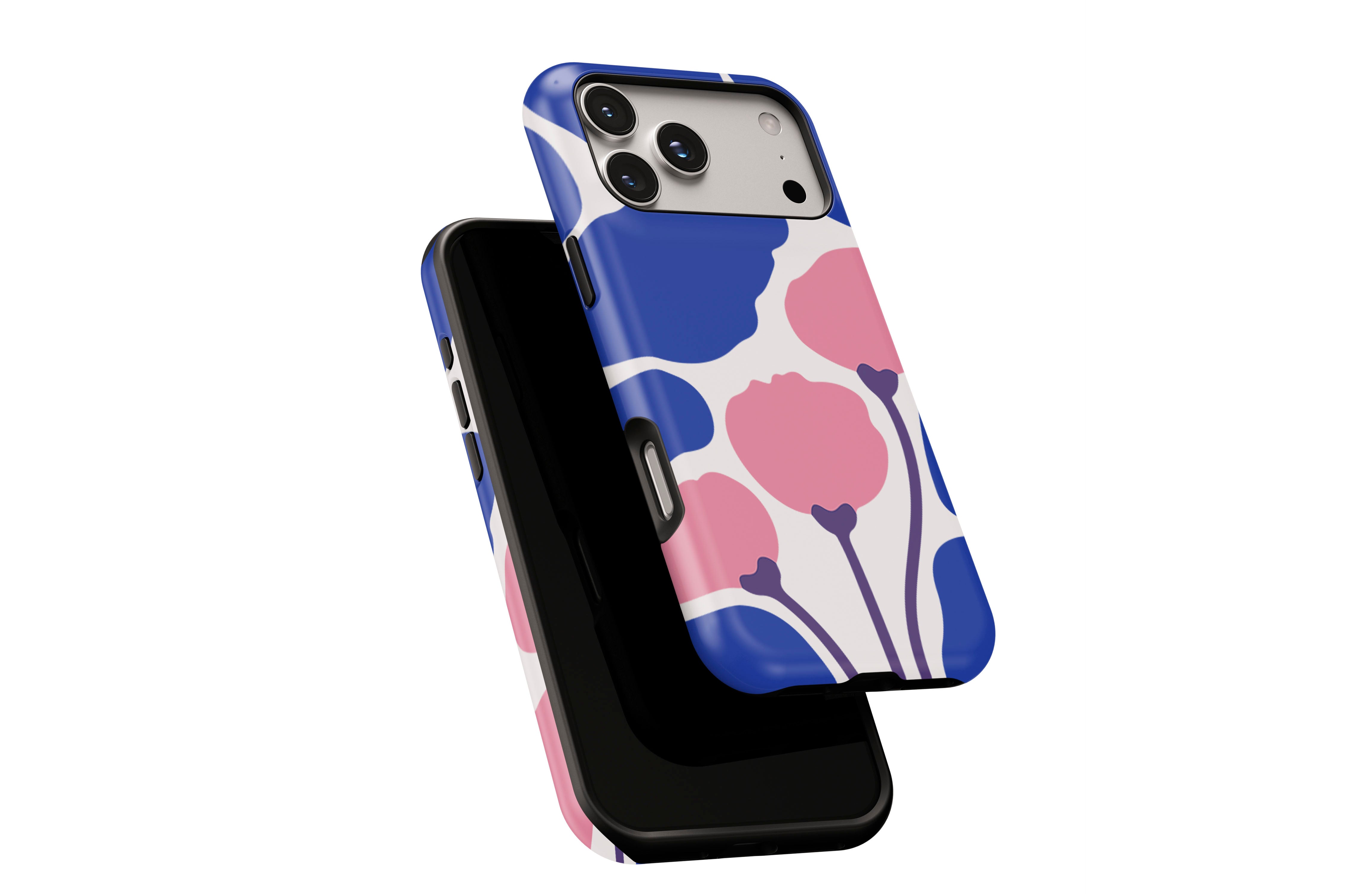 Side view of Poppy Art phone case showing button cut-outs