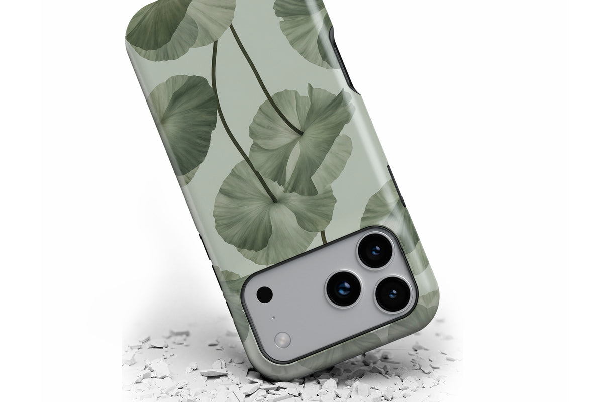 Front view of Sage Botanica MagTough phone case showing soft sage and eucalyptus green botanical floral print