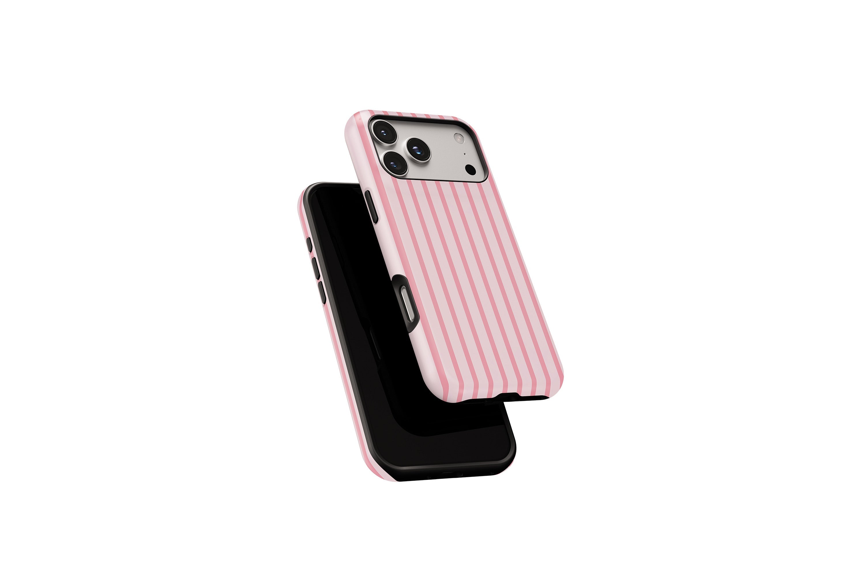 Side view of Sleepover Pink Stripe phone case showing button cut-outs