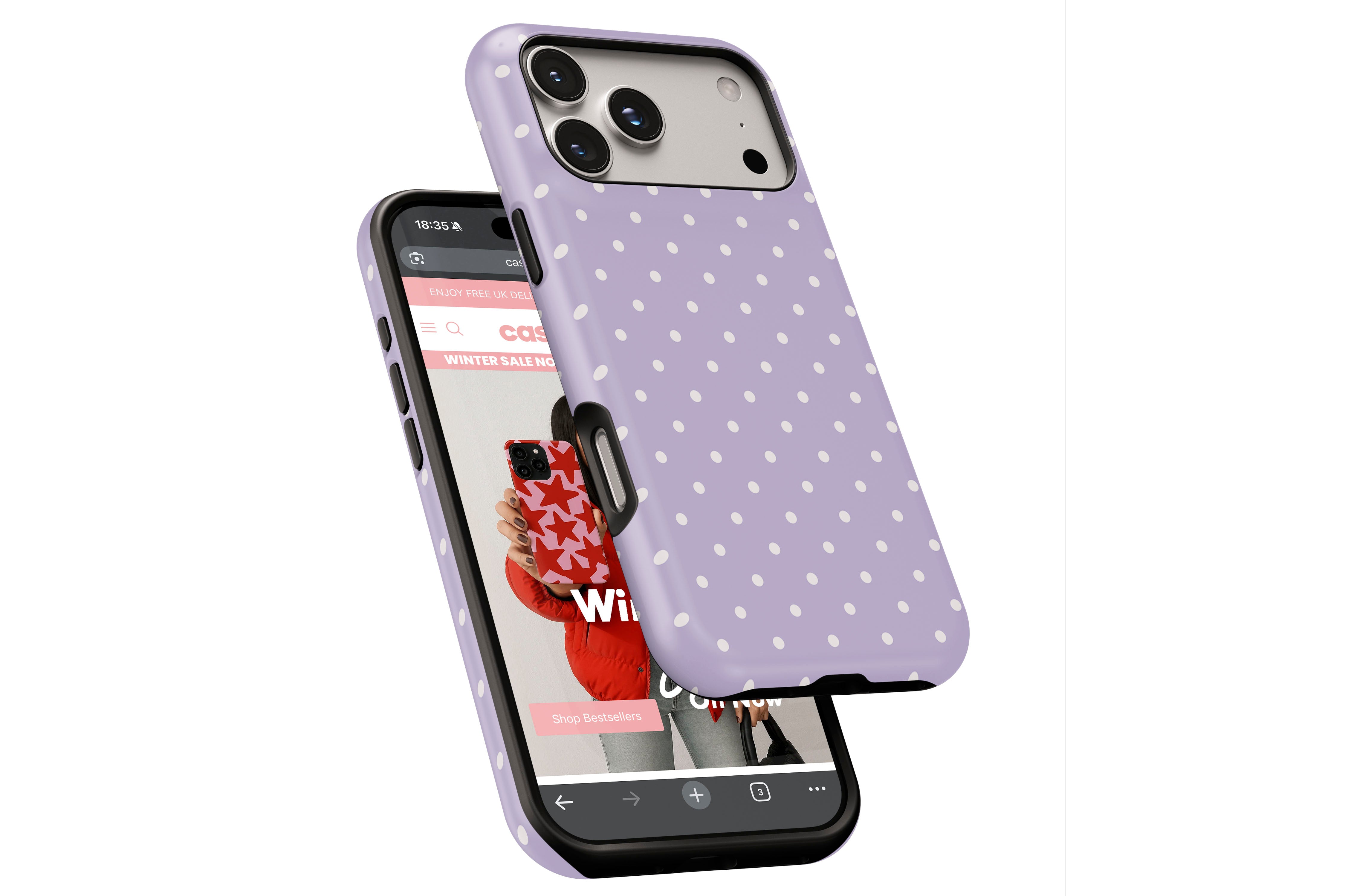 Side view of Spotted Lilac magnetic tough case showing button cut-outs