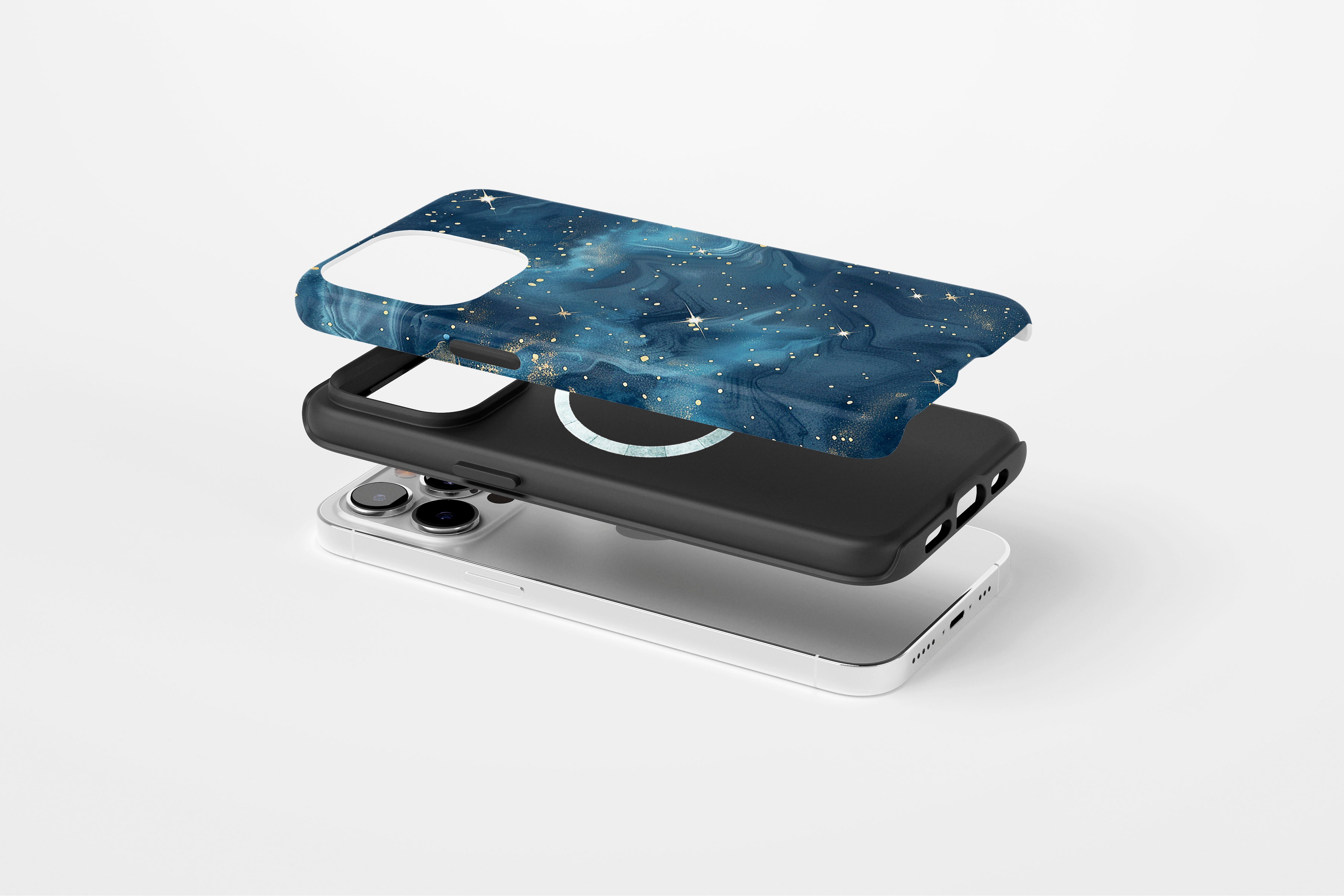 Side view of Starry Night case showing multi star print design