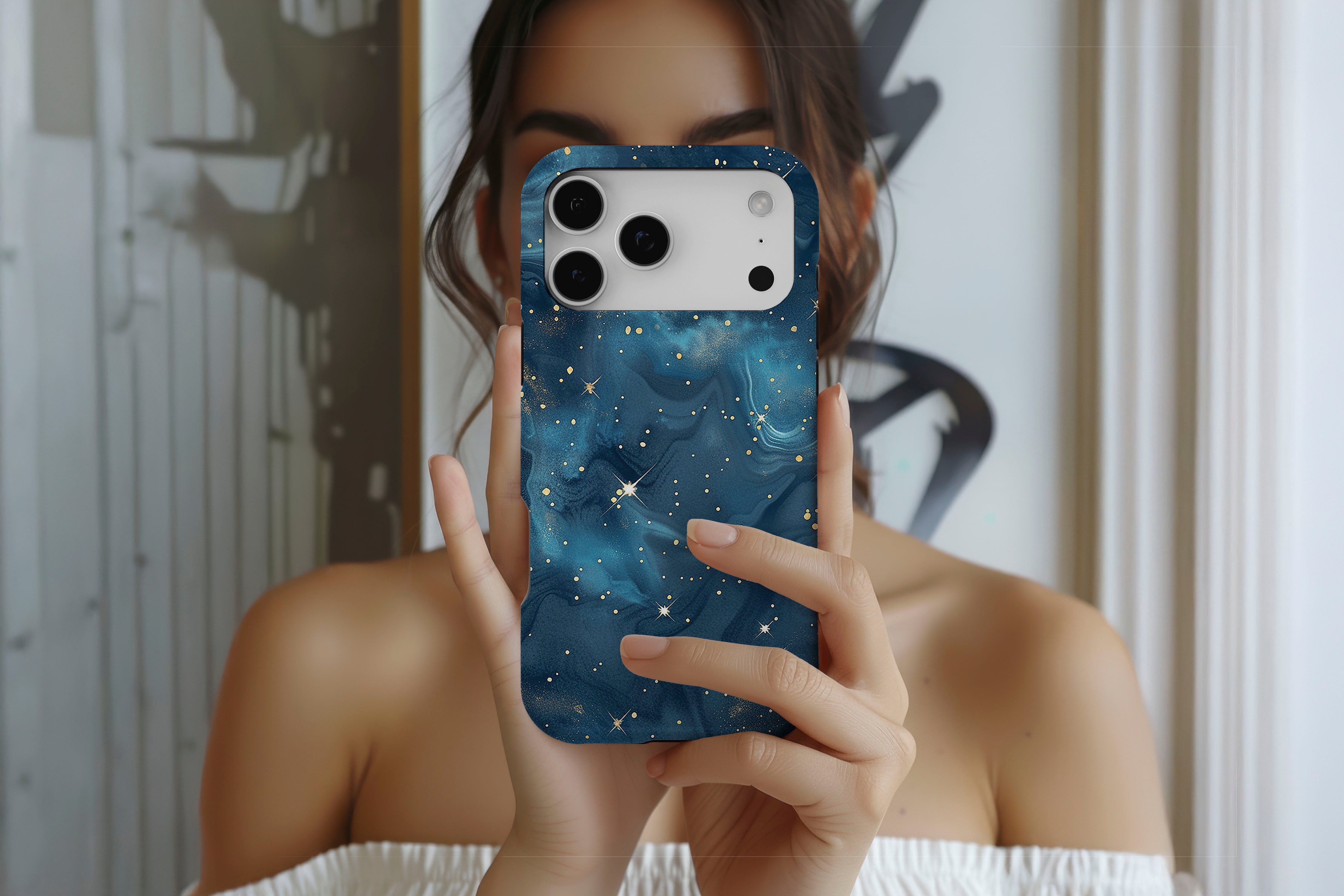 Lifestyle image of Starry Night magnetic tough case showing multi star design