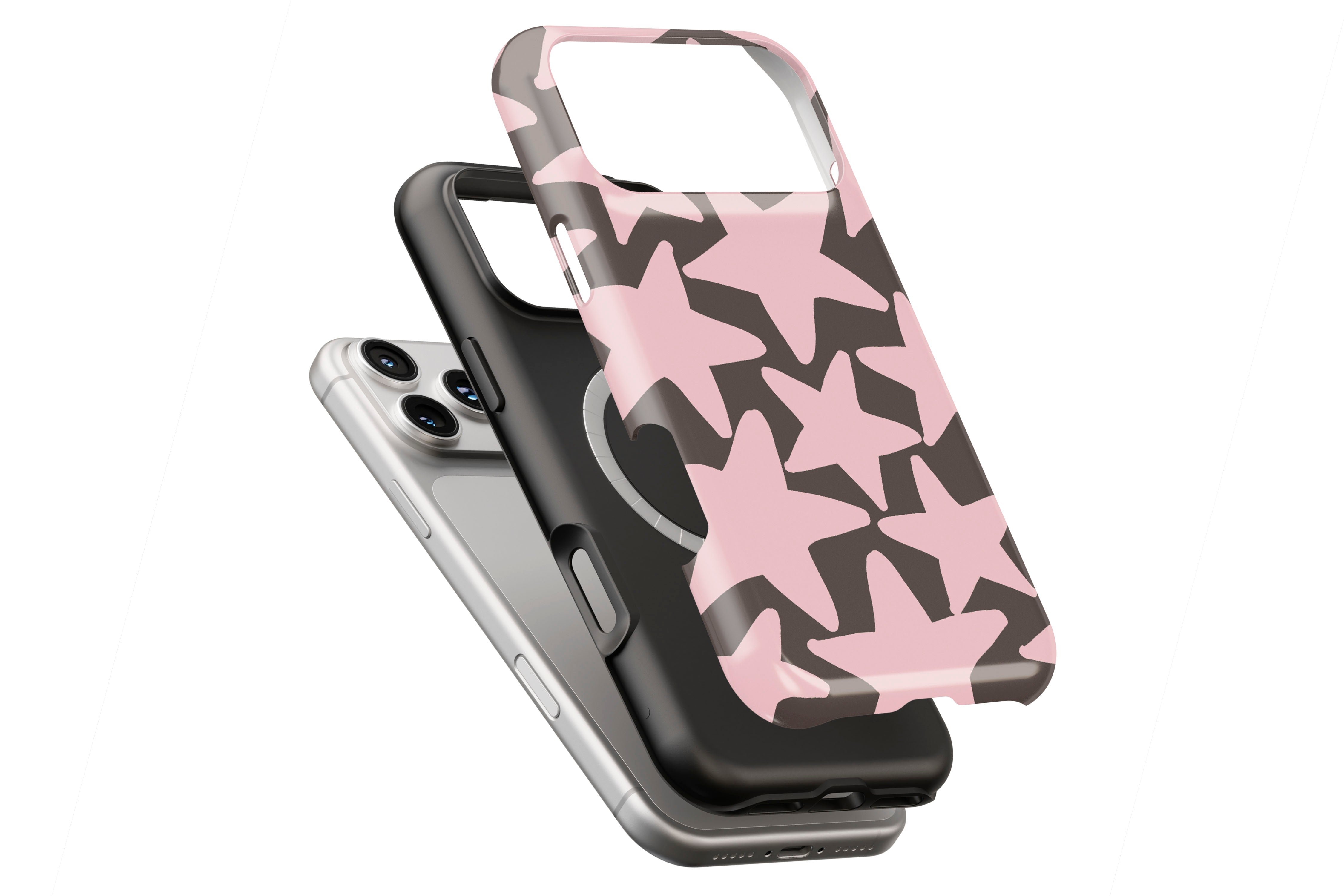 Stars (Pink) magnetic case showing built-in magnetic ring compatible with MagSafe charging