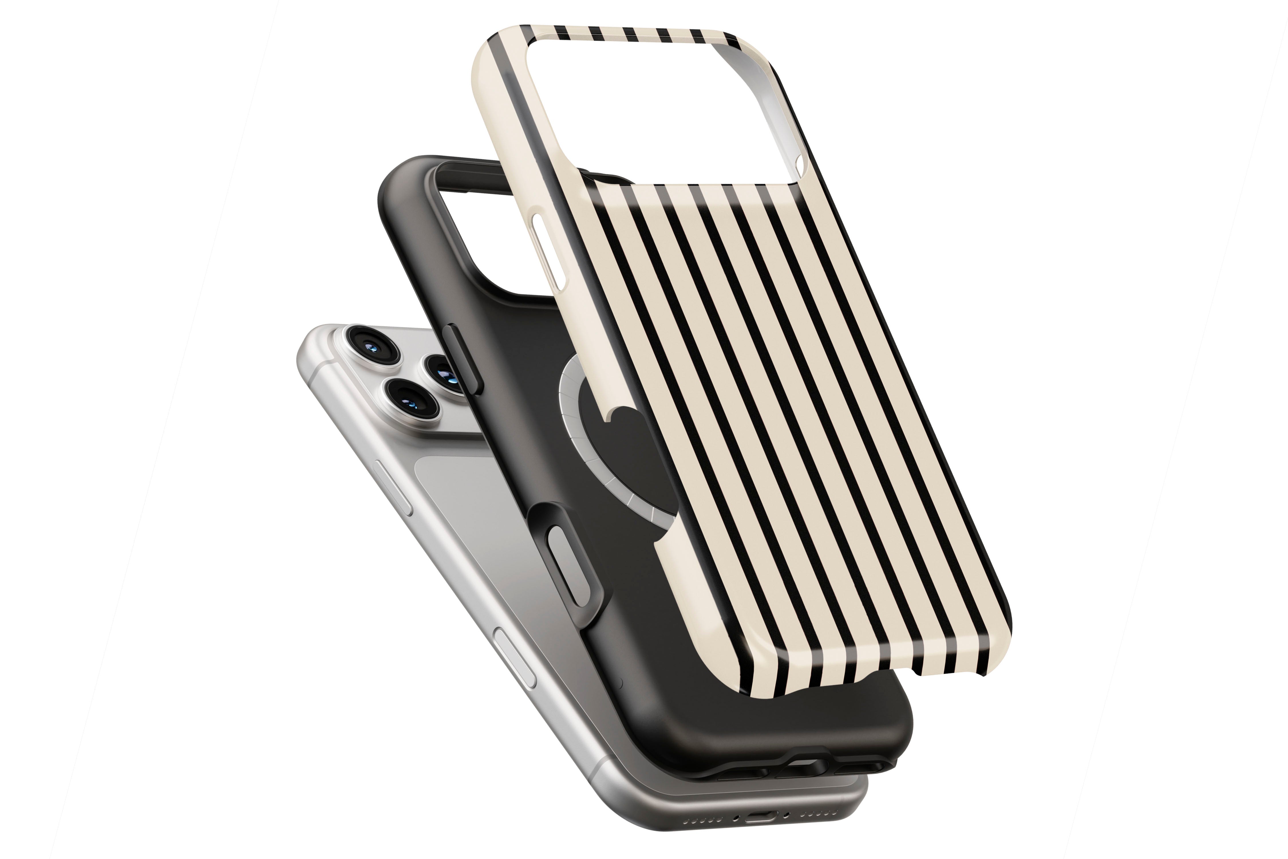 Stripes Black magnetic case showing built-in magnetic ring compatible with MagSafe charging