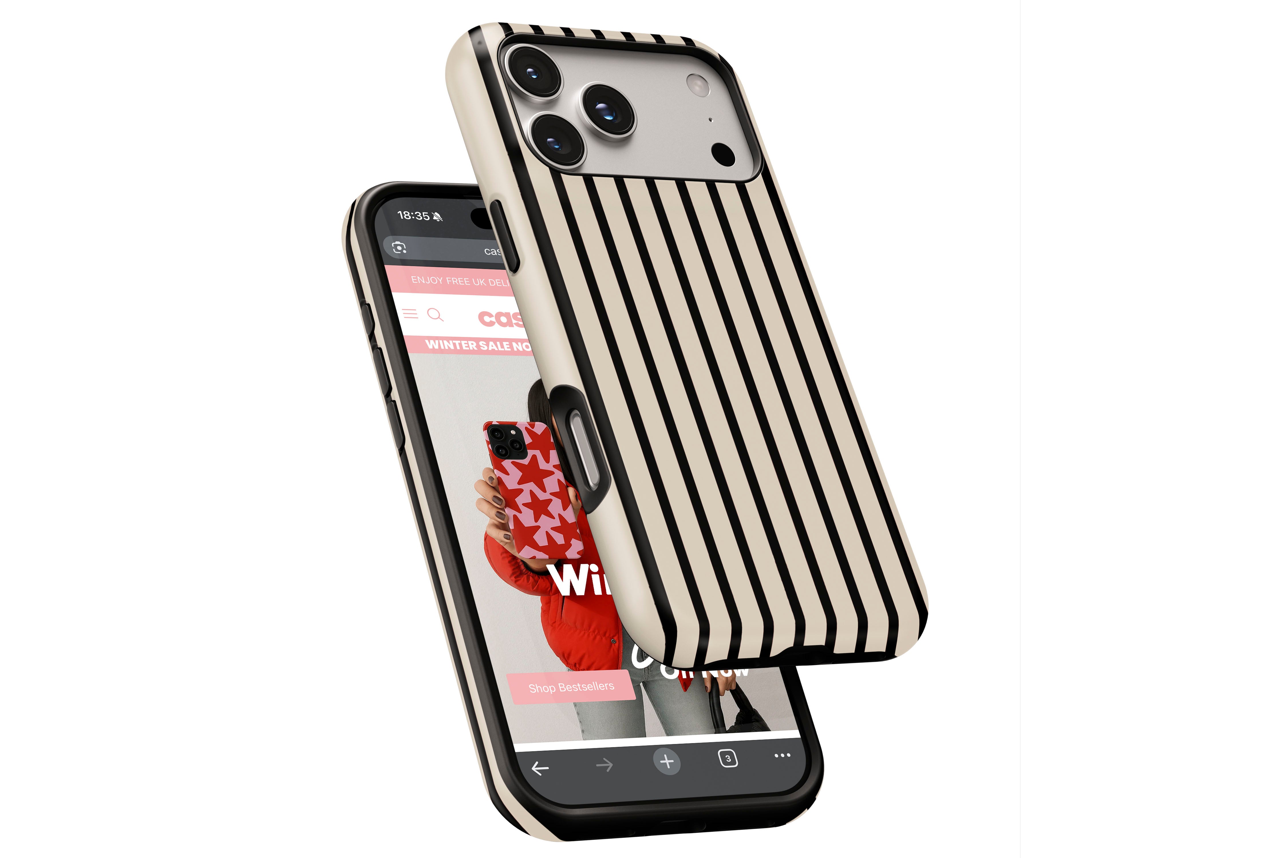 Side view of Stripes Black magnetic tough case showing button cut-outs