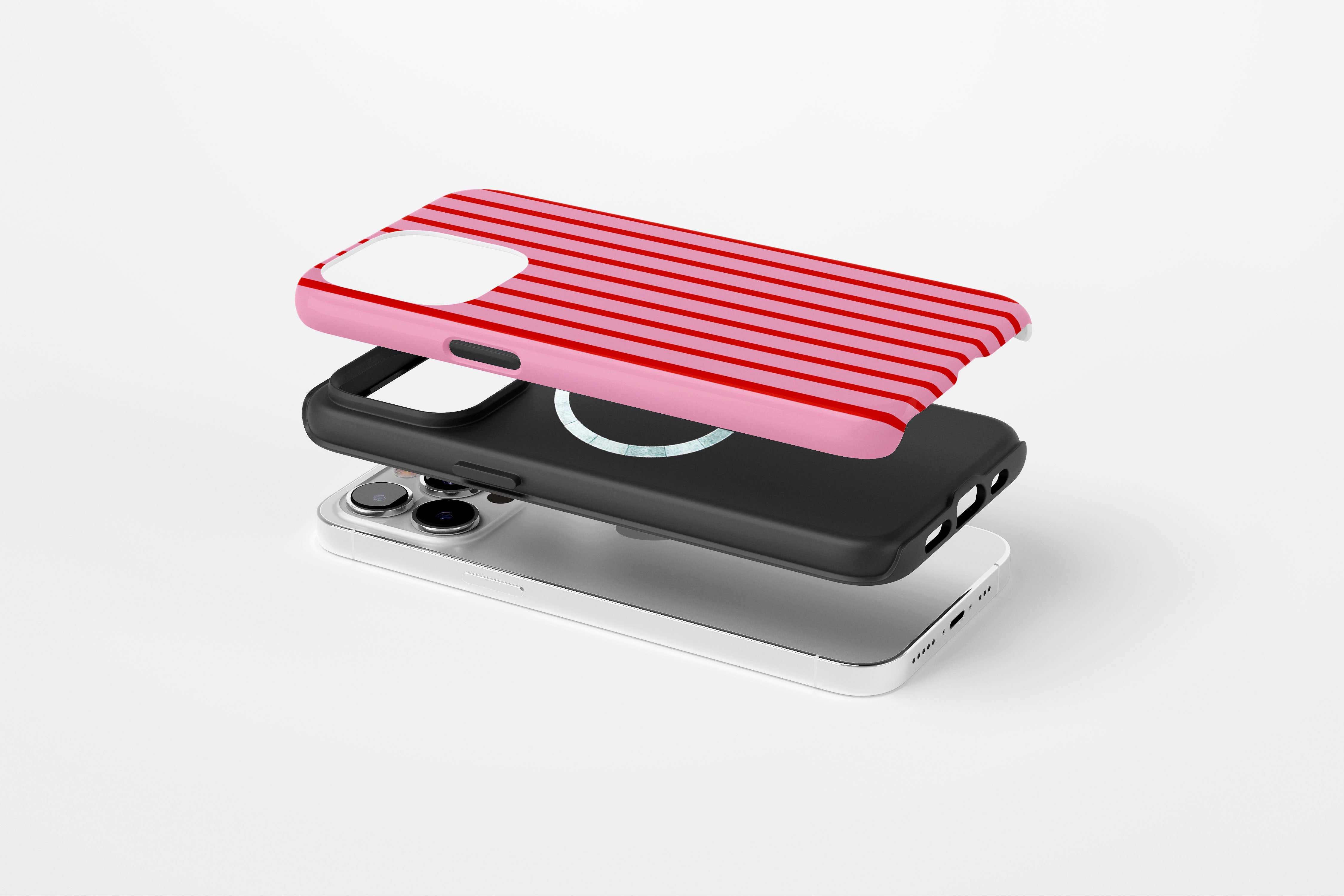 Side view of Stripes Cherry case showing stripes print design