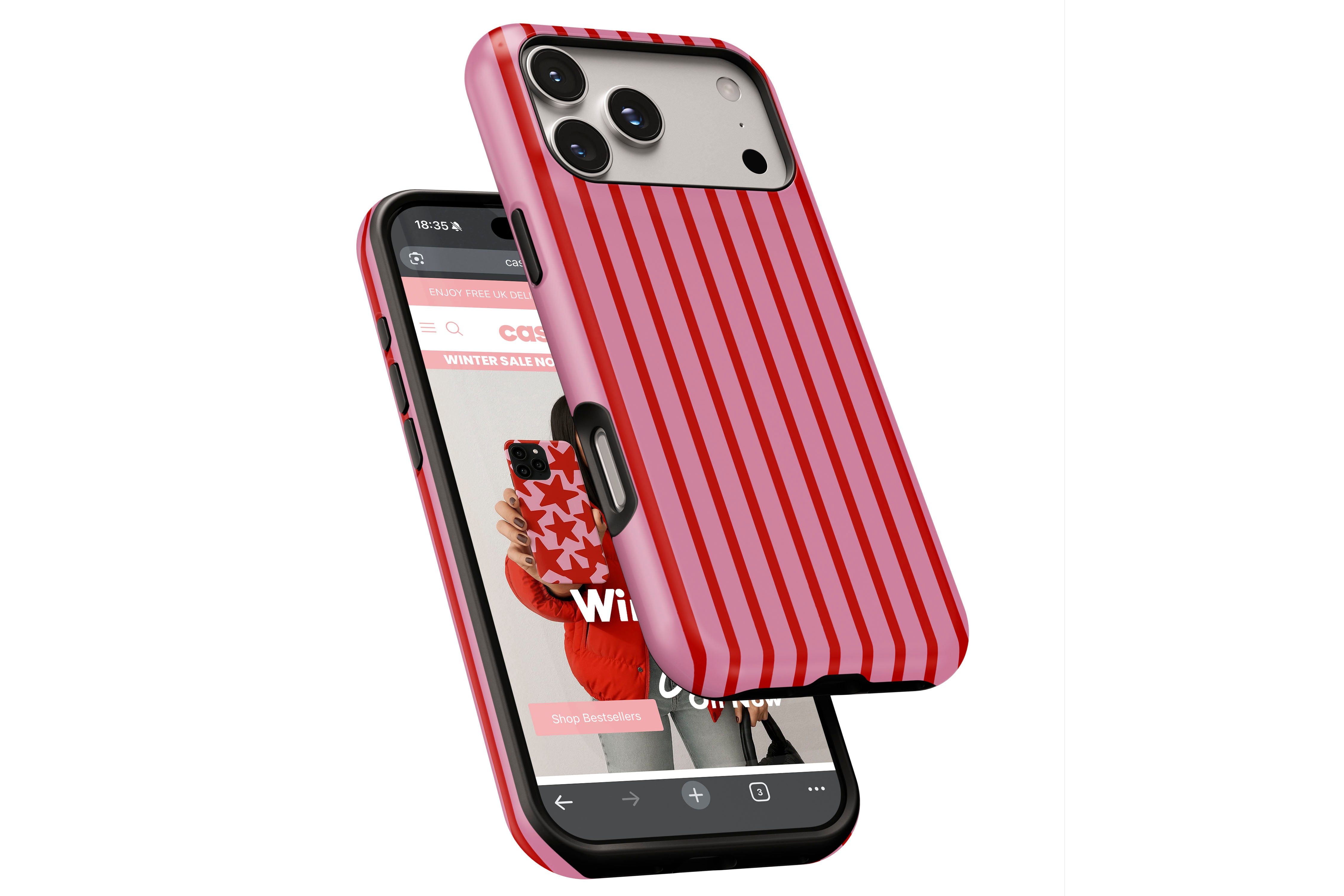 Side view of Stripes Cherry magnetic tough case showing button cut-outs