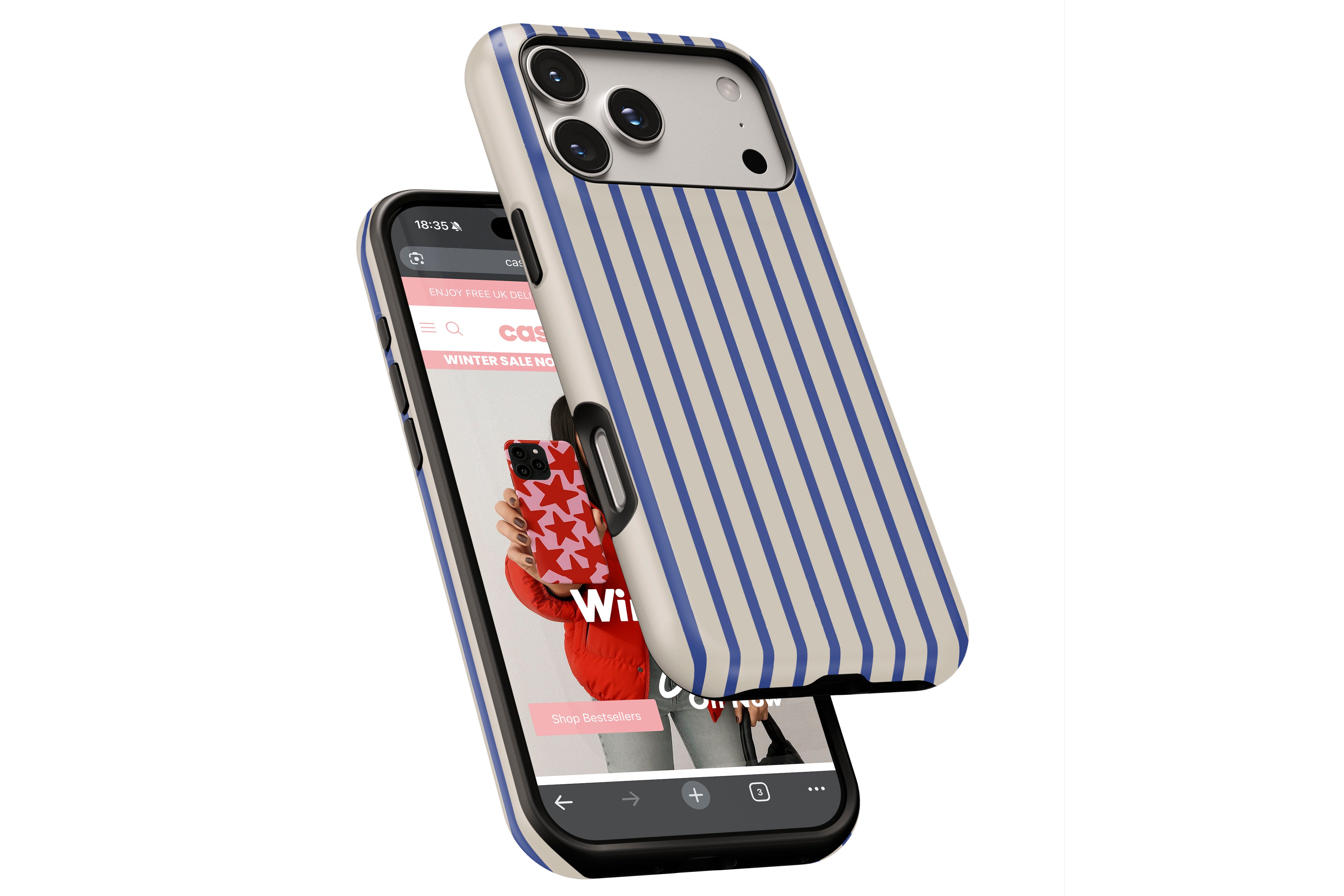 Side view of Stripes Cobalt magnetic tough case showing button cut-outs