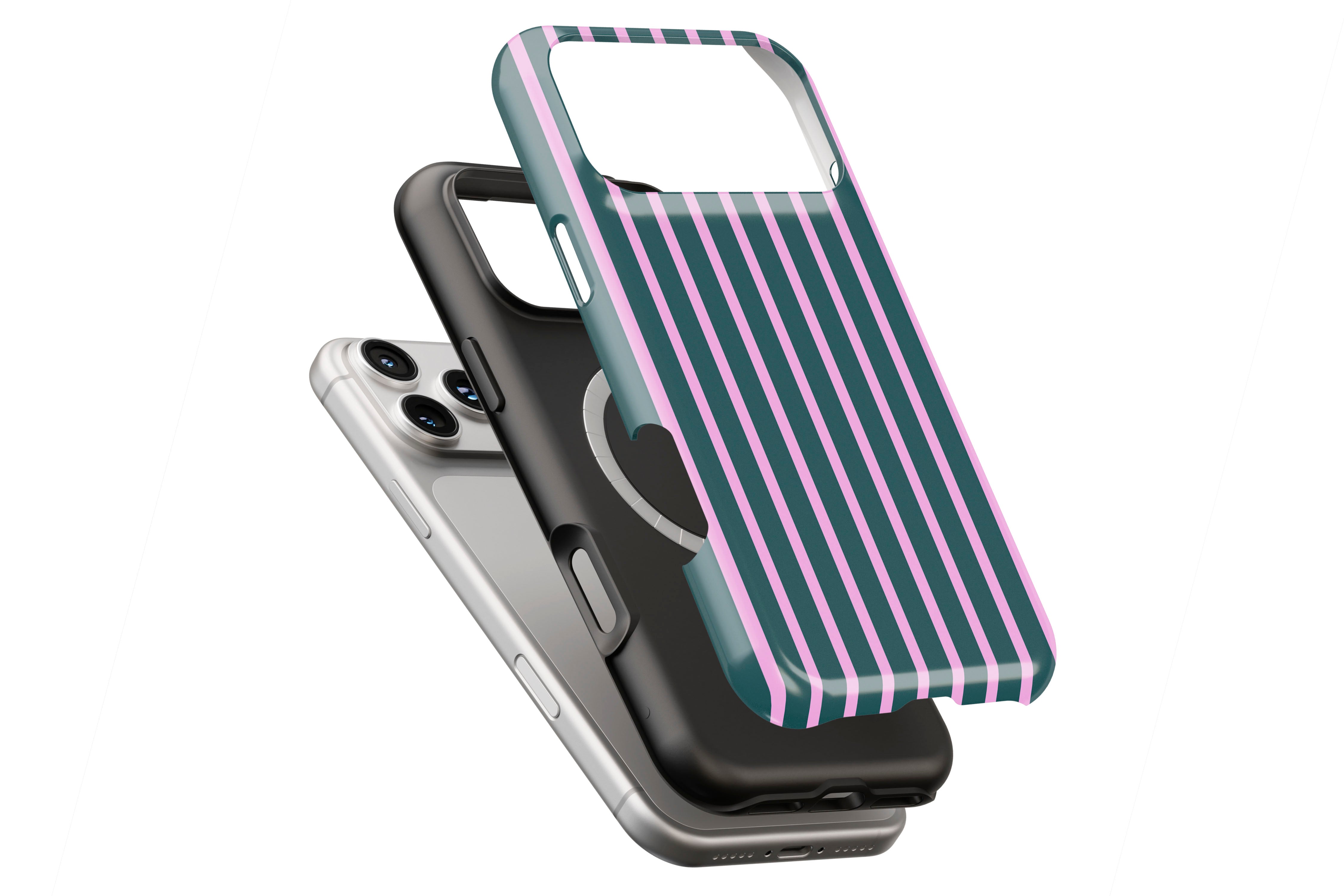 Stripes (Ivy) magnetic case showing built-in magnetic ring compatible with MagSafe charging