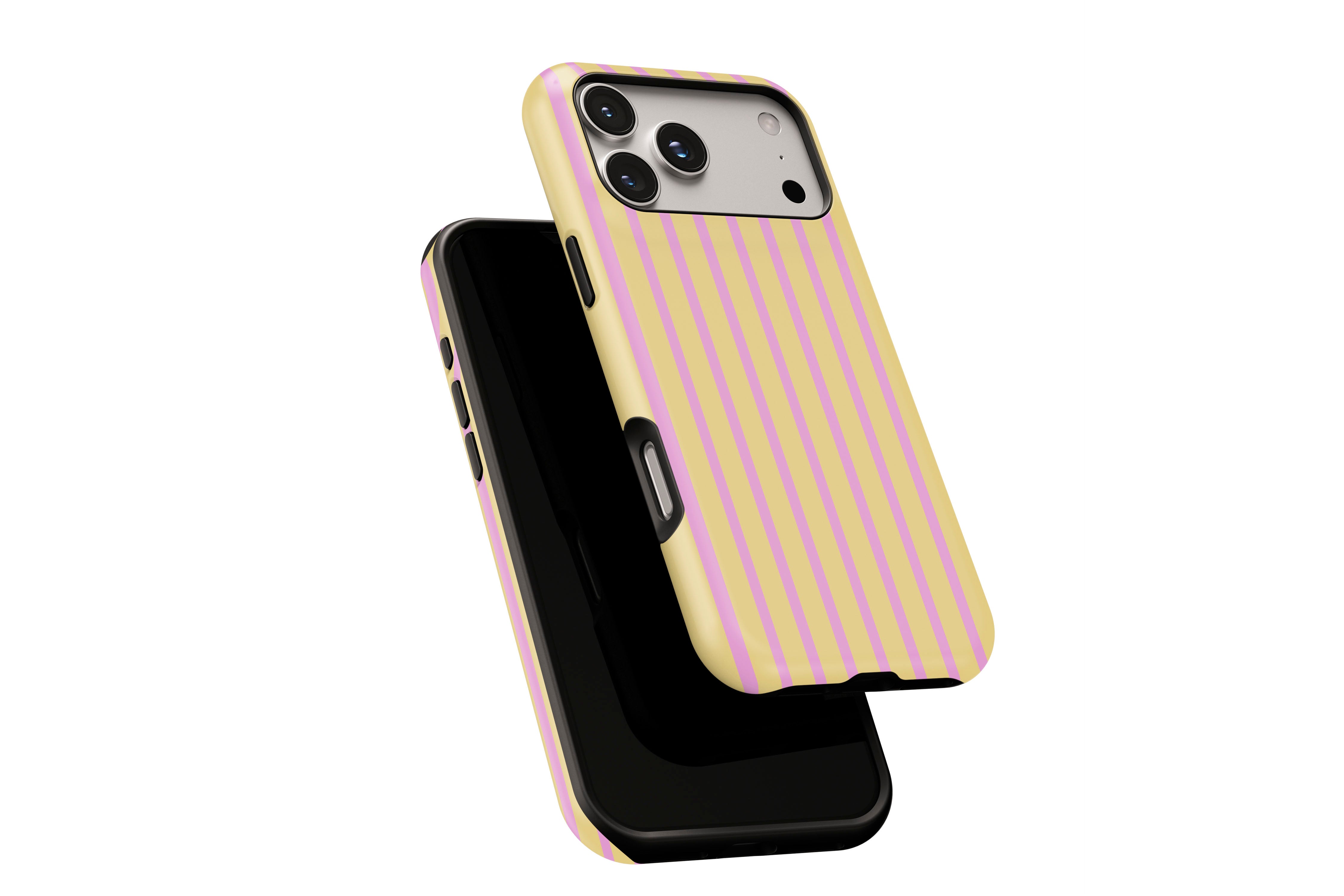 Side view of Stripes (Lemonade) phone case showing button cut-outs