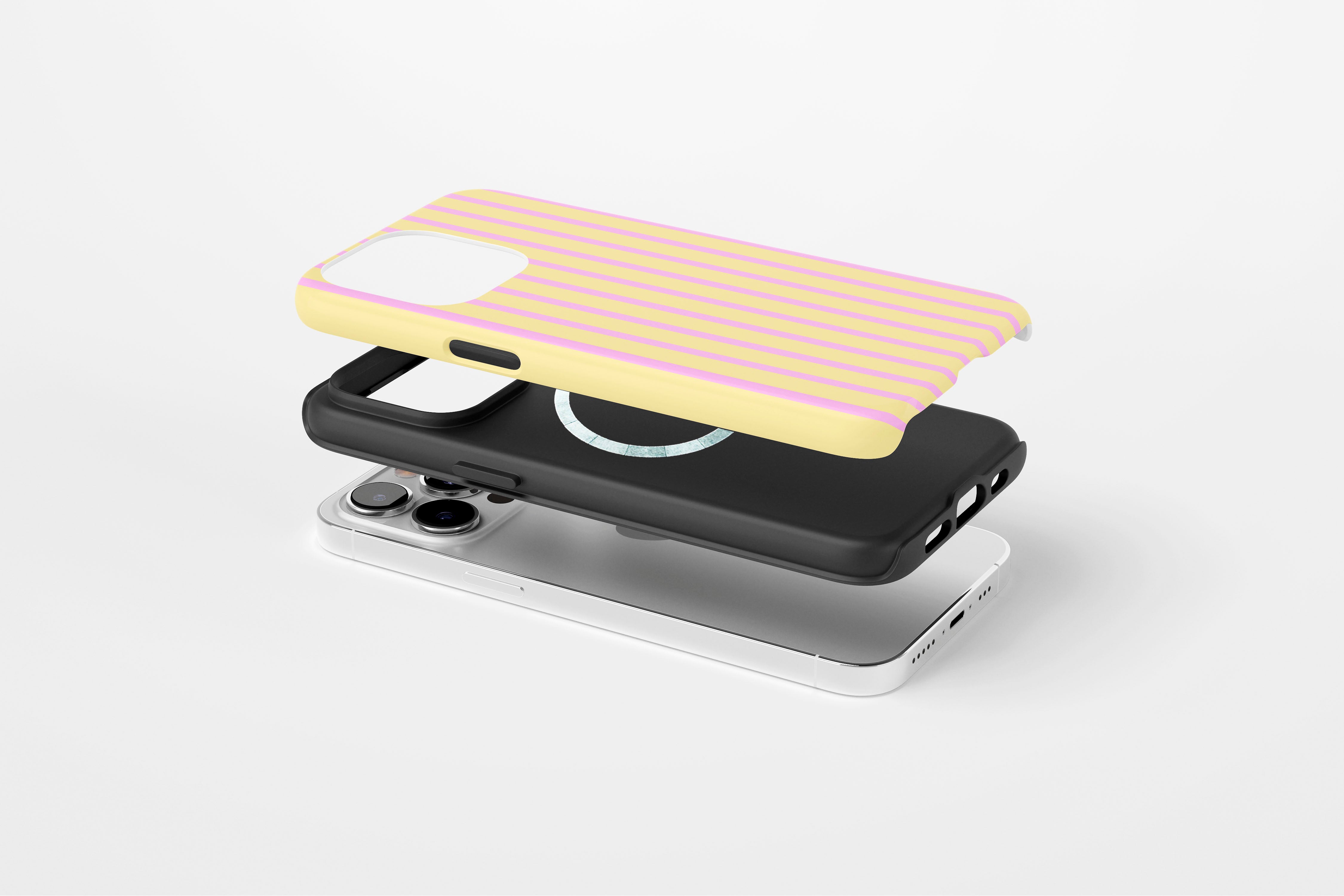 Side view of Stripes (Lemonade) case showing stripe print design