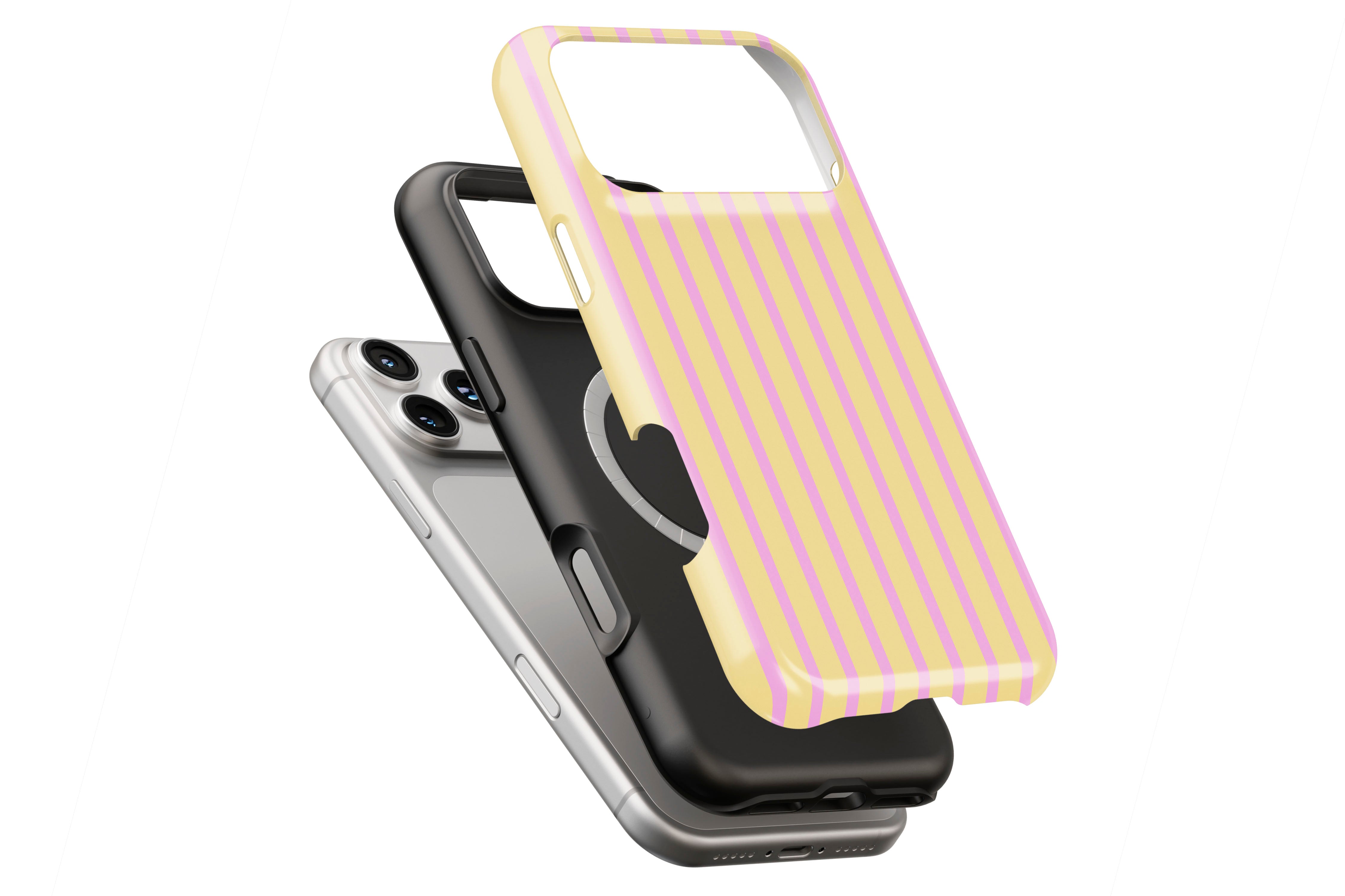 Stripes (Lemonade) magnetic case showing built-in magnetic ring compatible with MagSafe charging