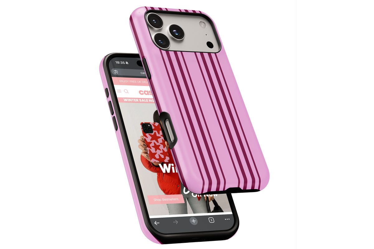 Side view of Sunday Club MagTough phone case showing button cut-outs