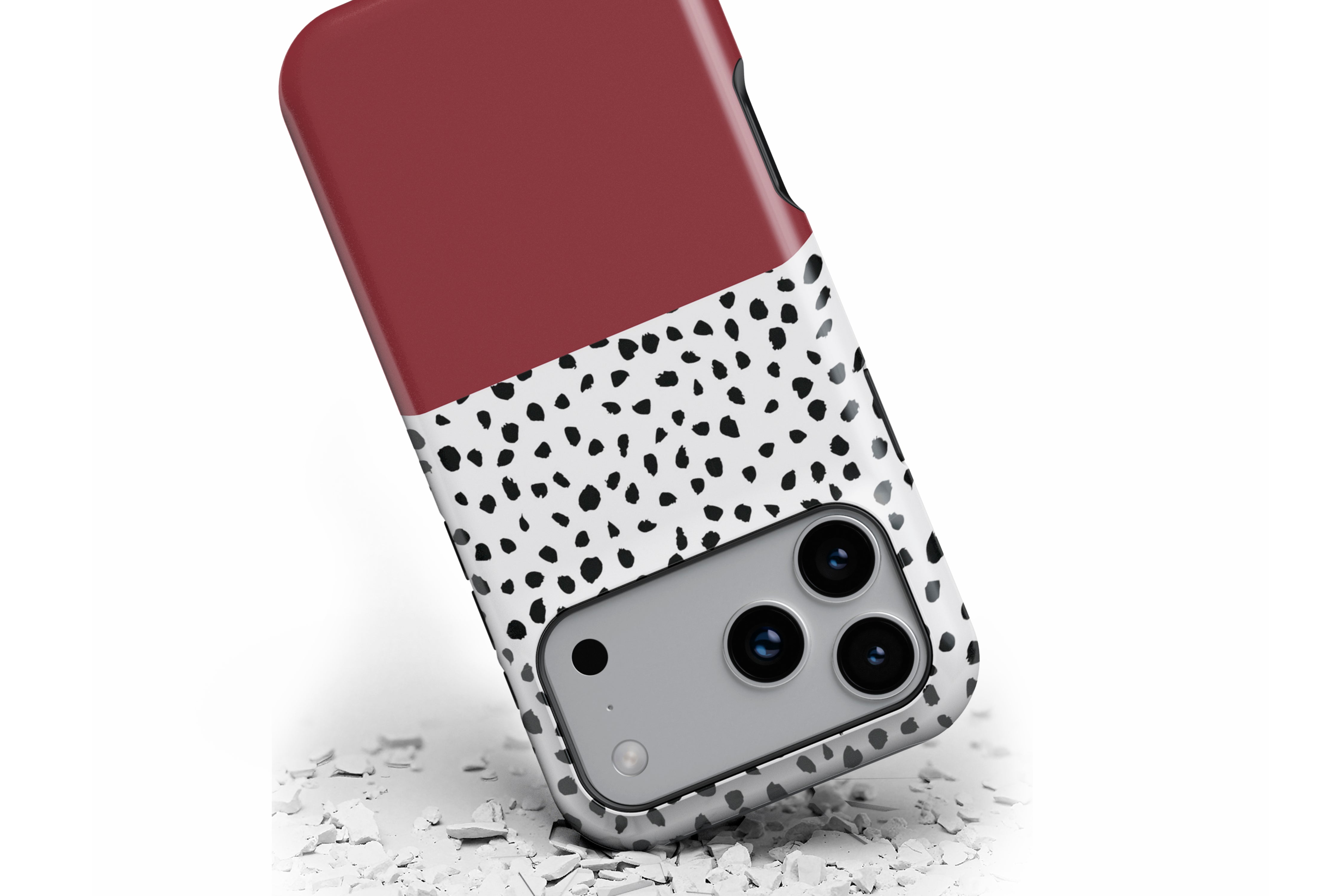 Front view of Geometric Dots Burgundy magnetic tough case showing dotty design