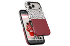 Side view of Geometric Dots Burgundy magnetic tough case showing button cut-outs